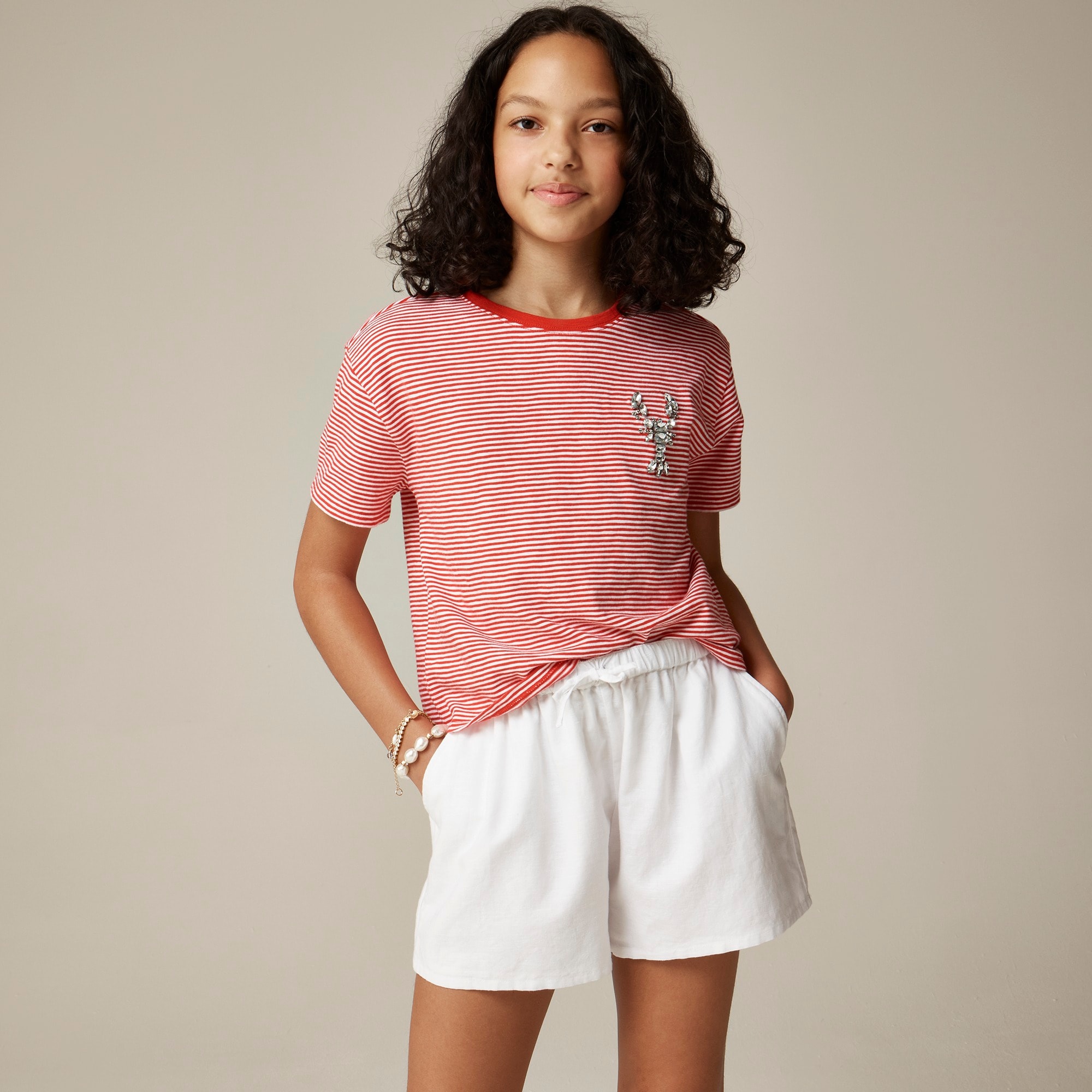 j.crew: girls' cropped lobster graphic t-shirt with jewels for girls