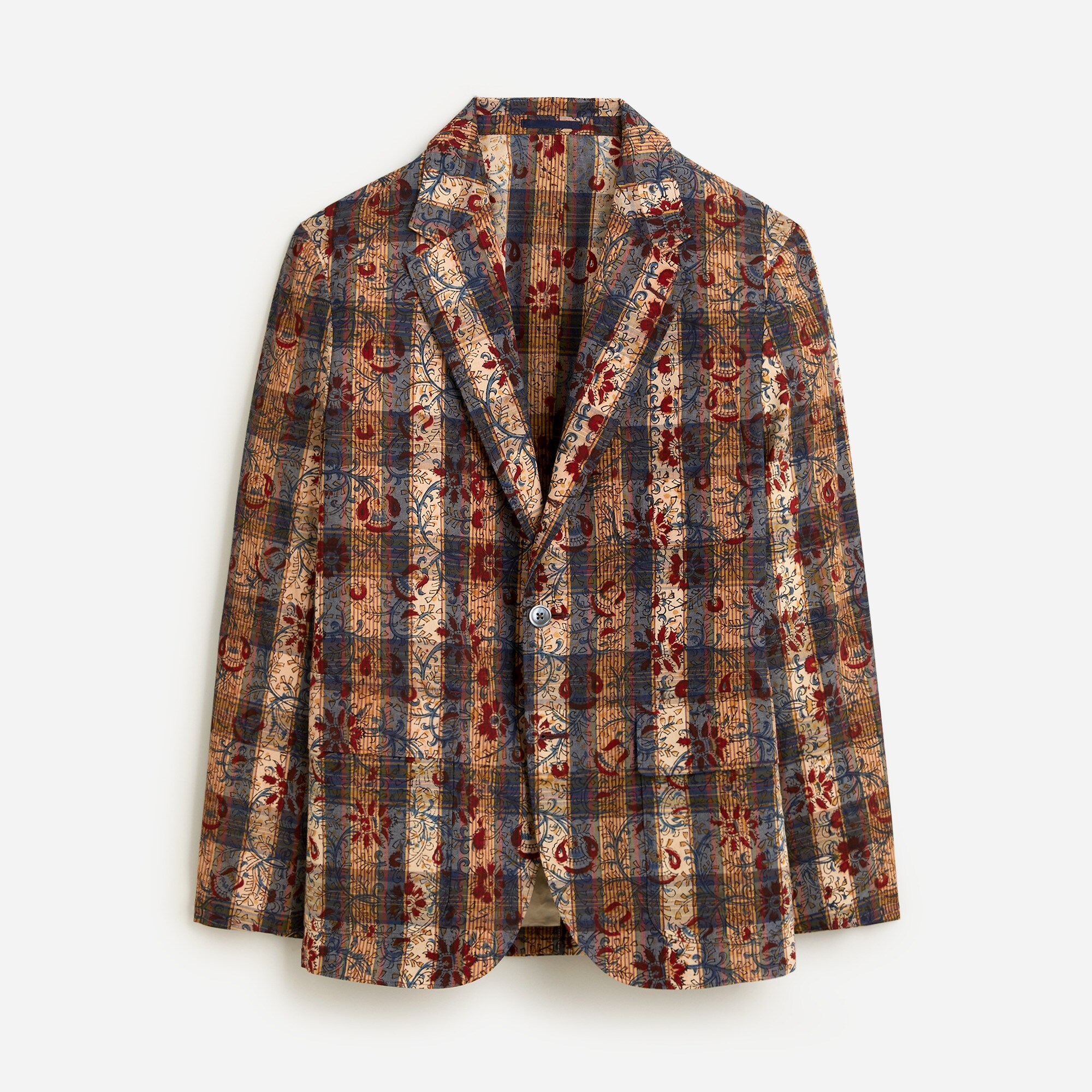 BEAMS PLUS x J.Crew unstructured Indian madras blazer in block print