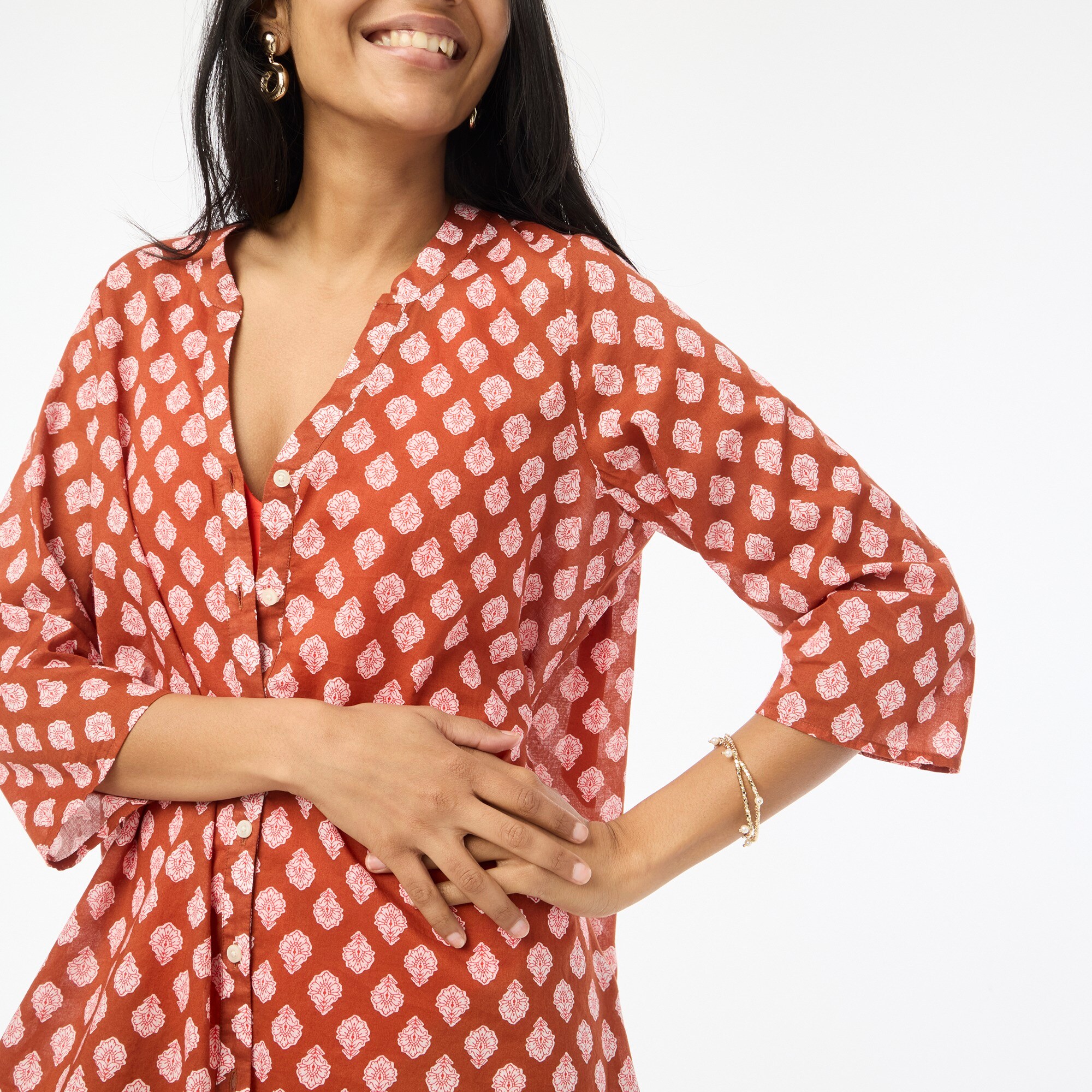 womens Printed button-down tunic