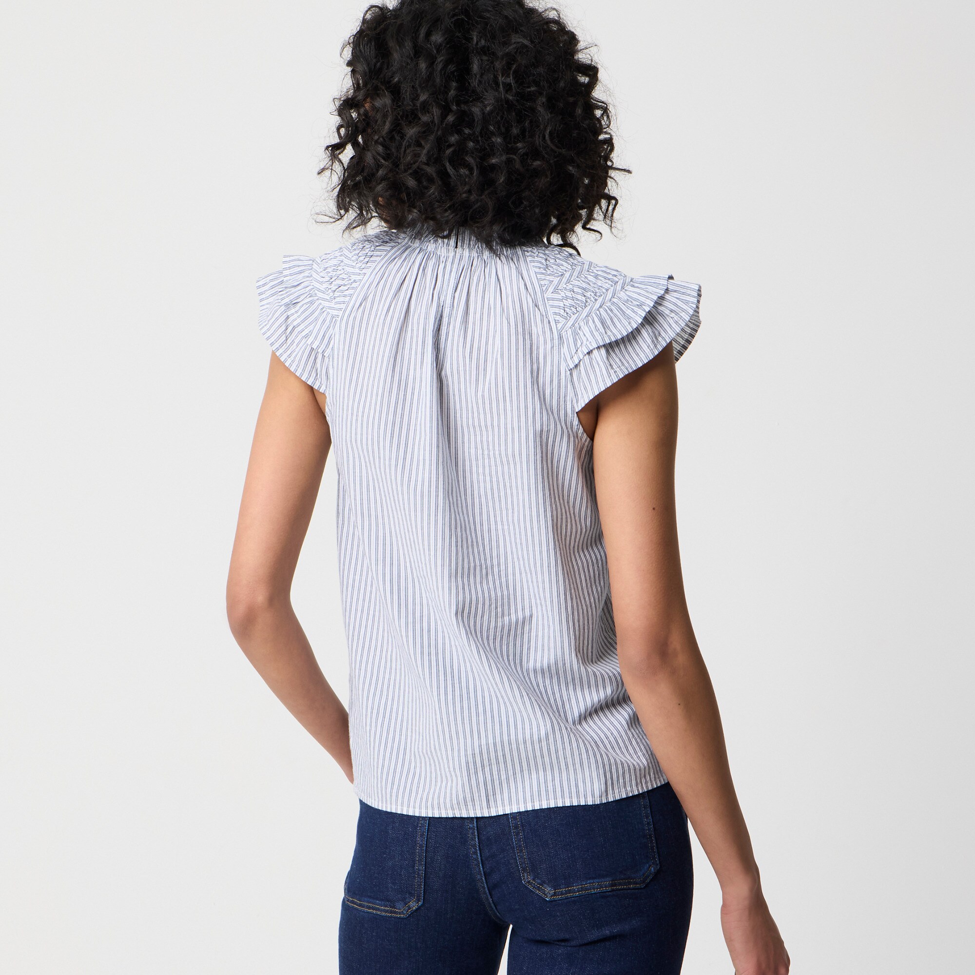 Striped flutter-sleeve top