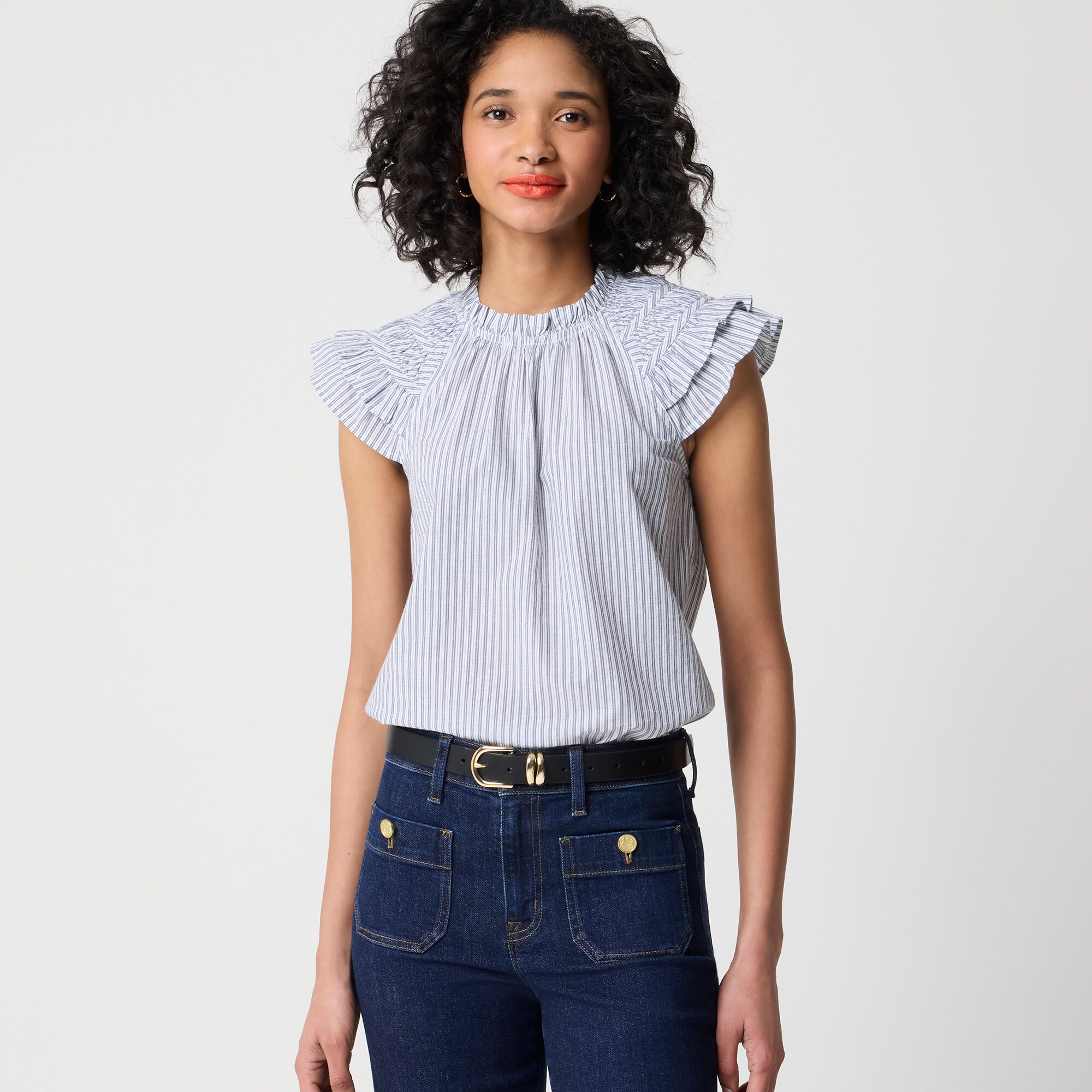 womens Striped flutter-sleeve top