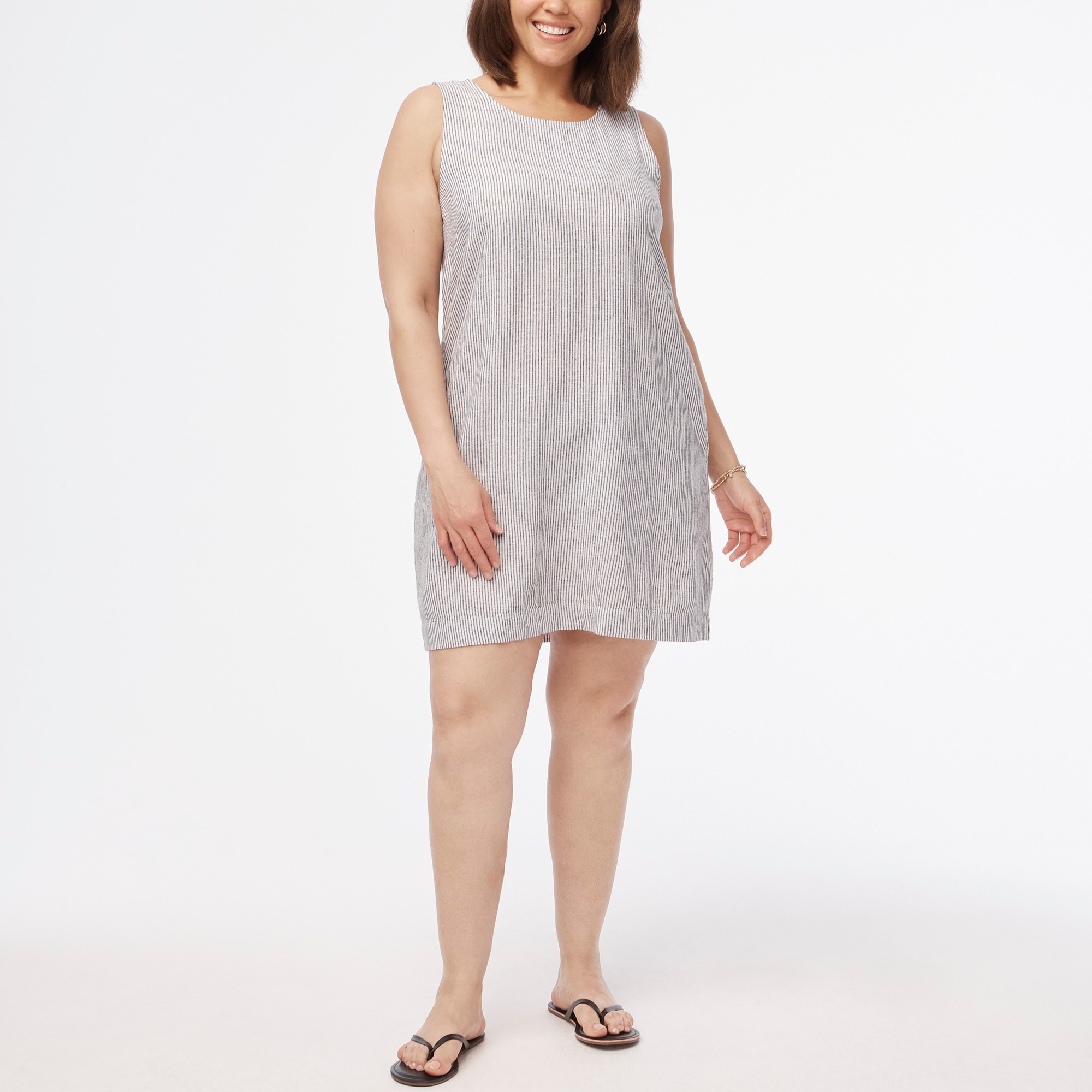 Striped linen-blend shift mini dress