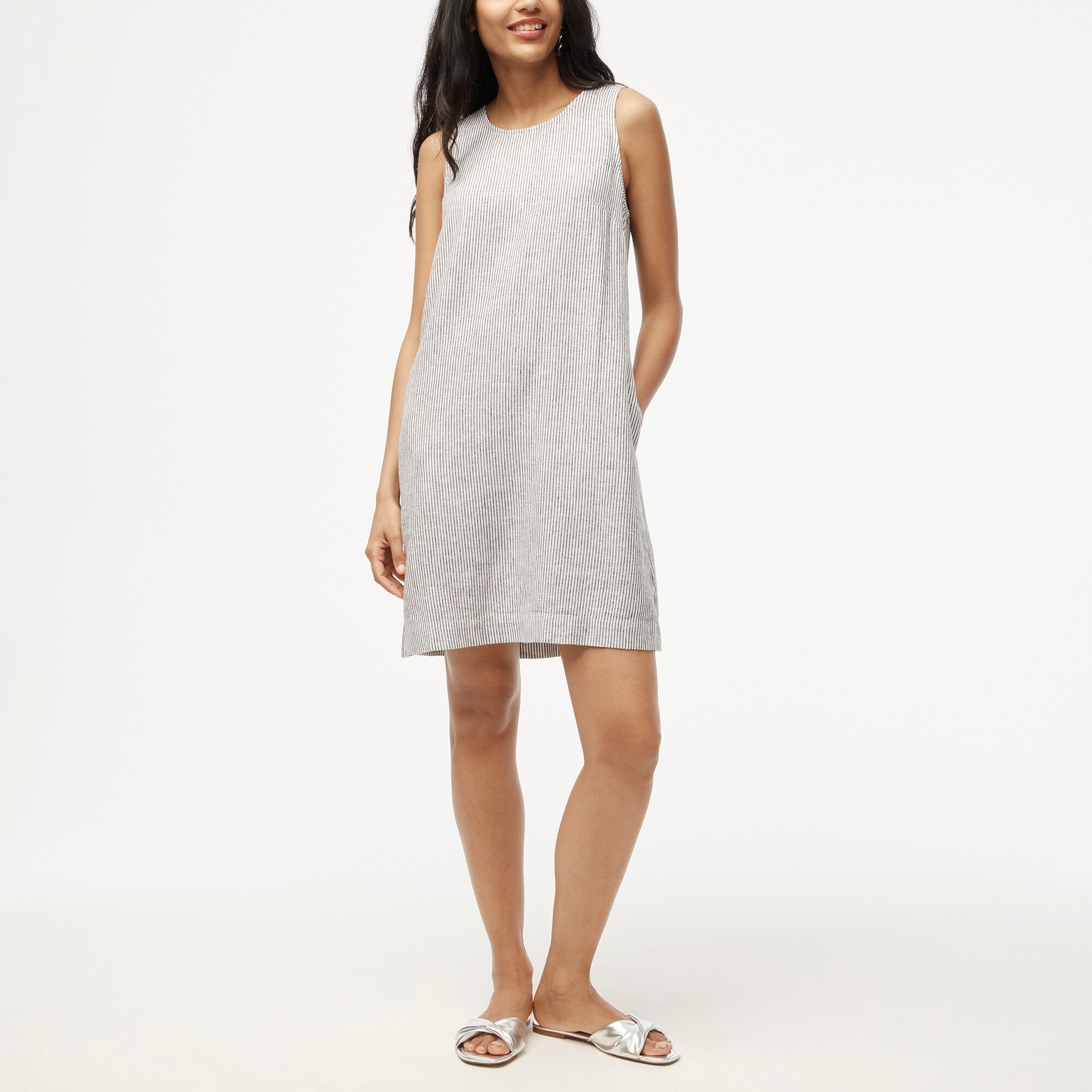 Striped linen-blend shift mini dress