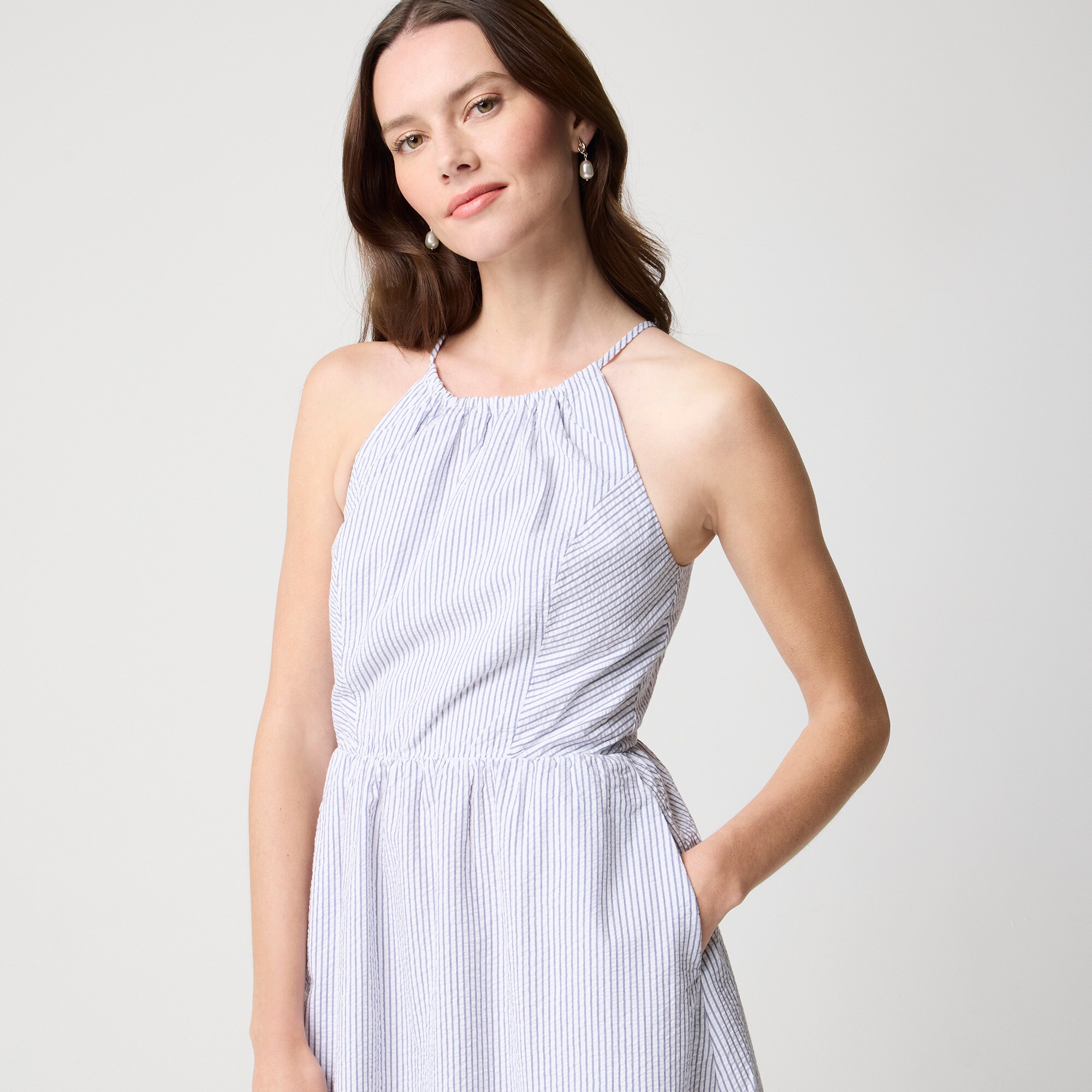 Tall strappy seersucker dress