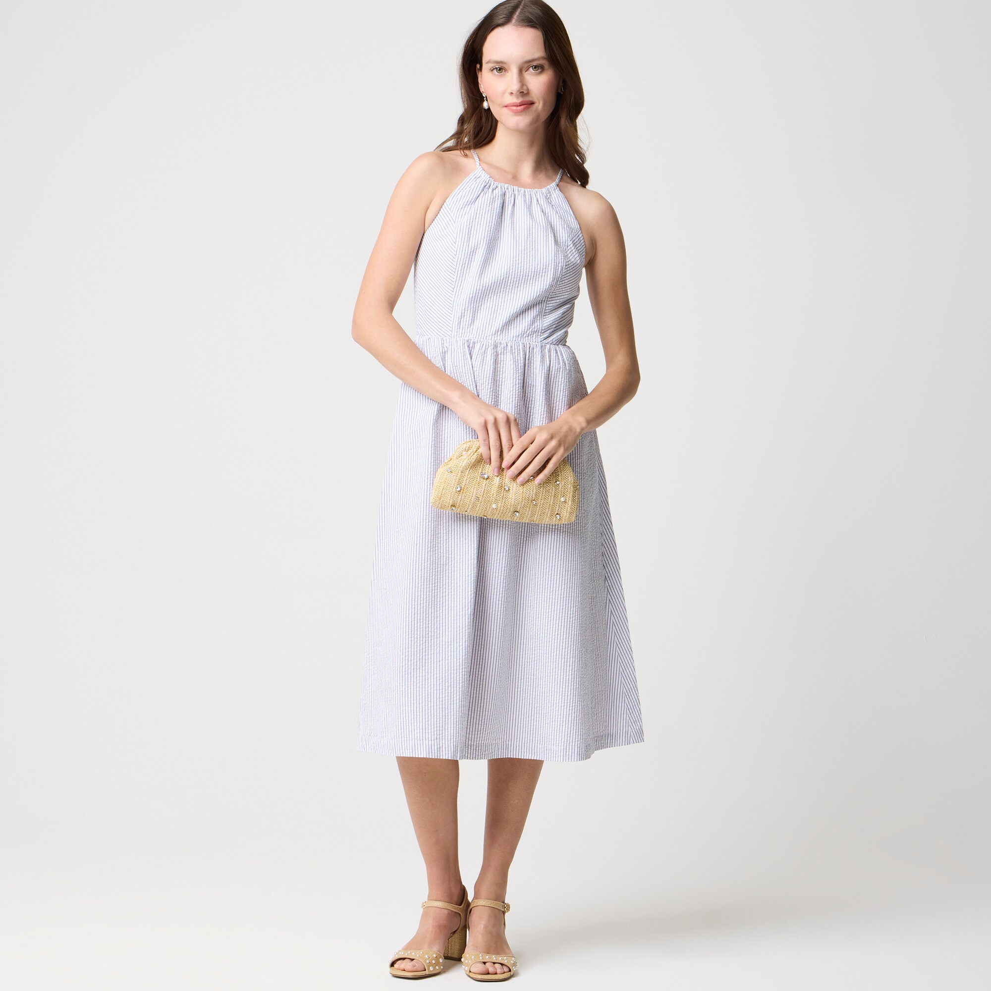  Tall strappy seersucker dress