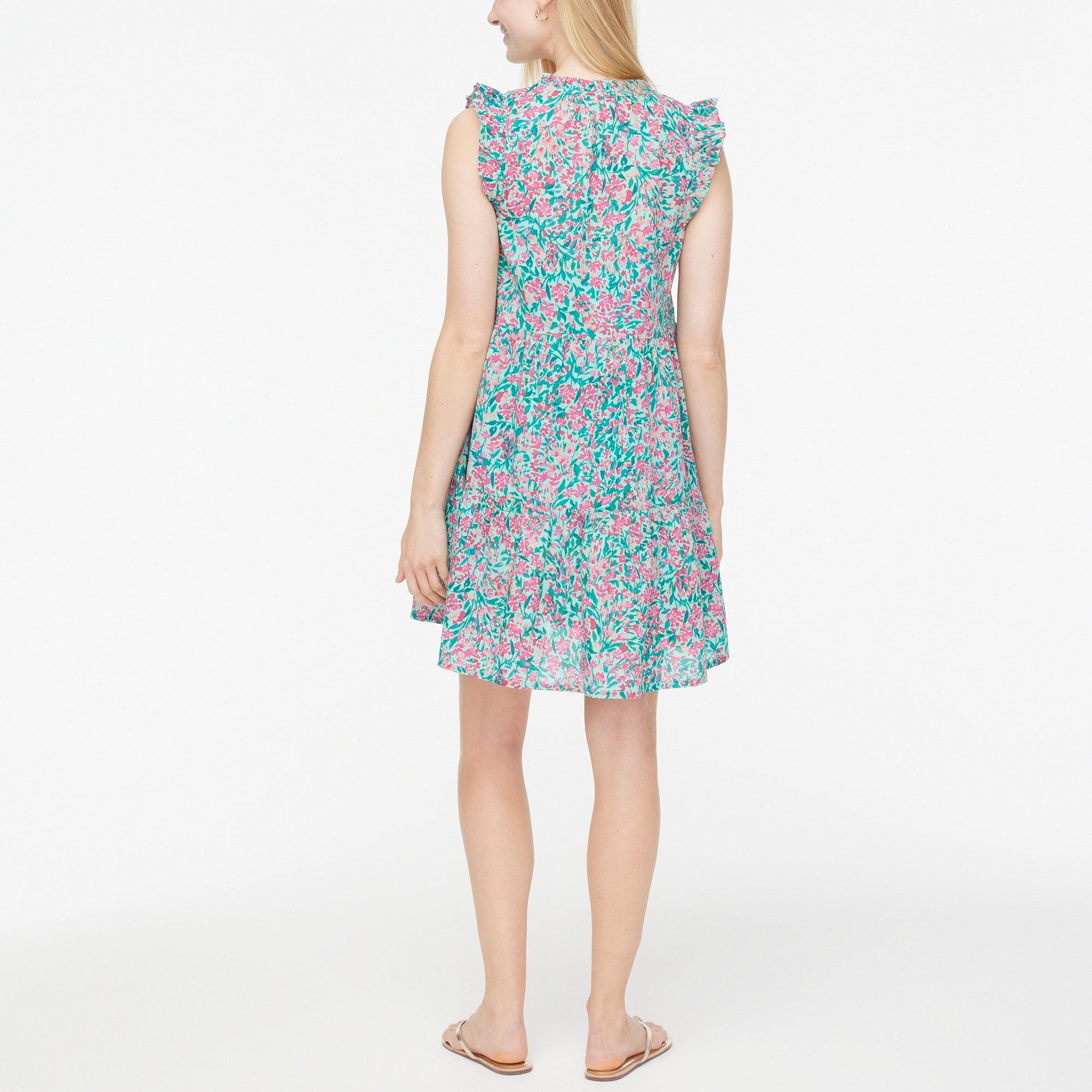 Ruffle-sleeve tiered beach dress