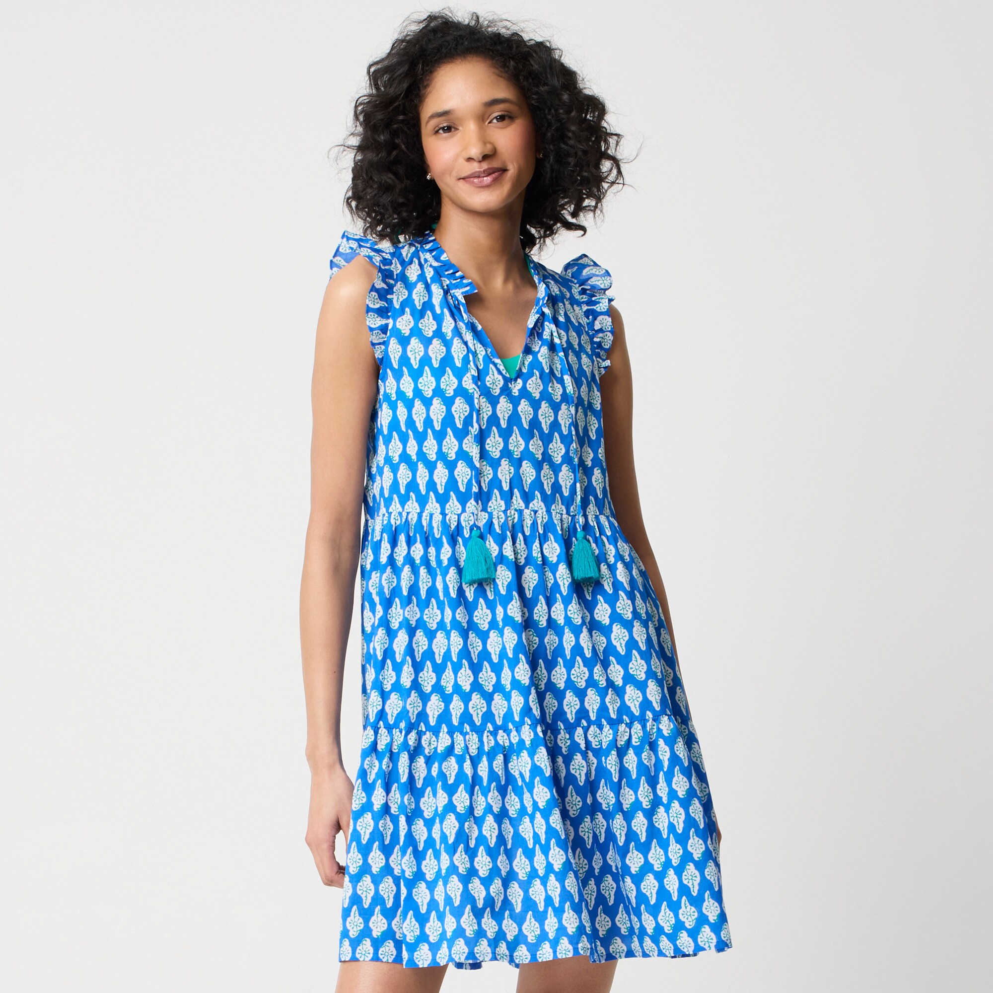 womens Ruffle-sleeve tiered beach dress