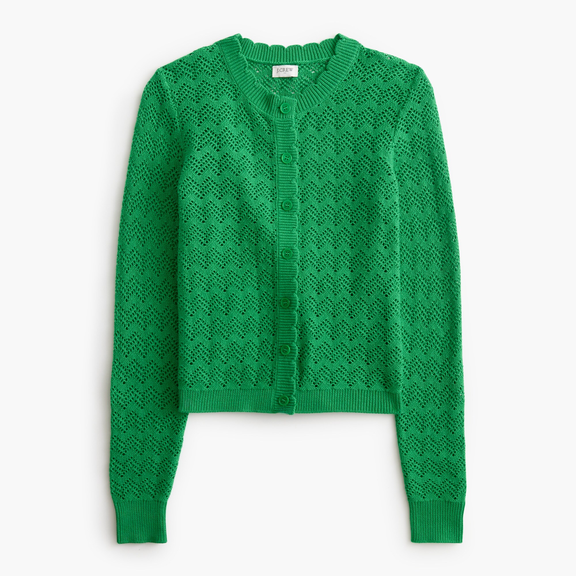 Scalloped pointelle cardigan sweater