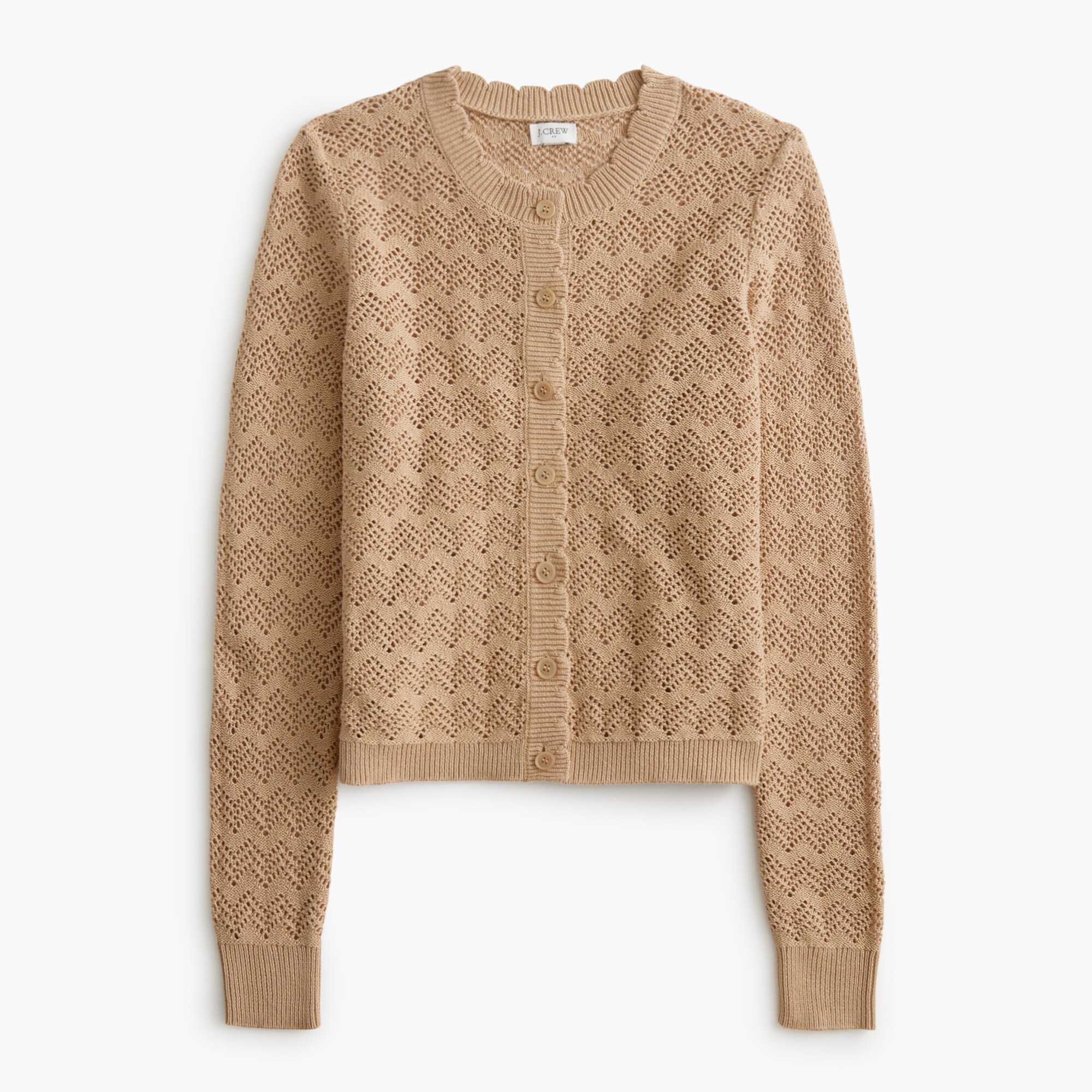 Scalloped pointelle cardigan sweater