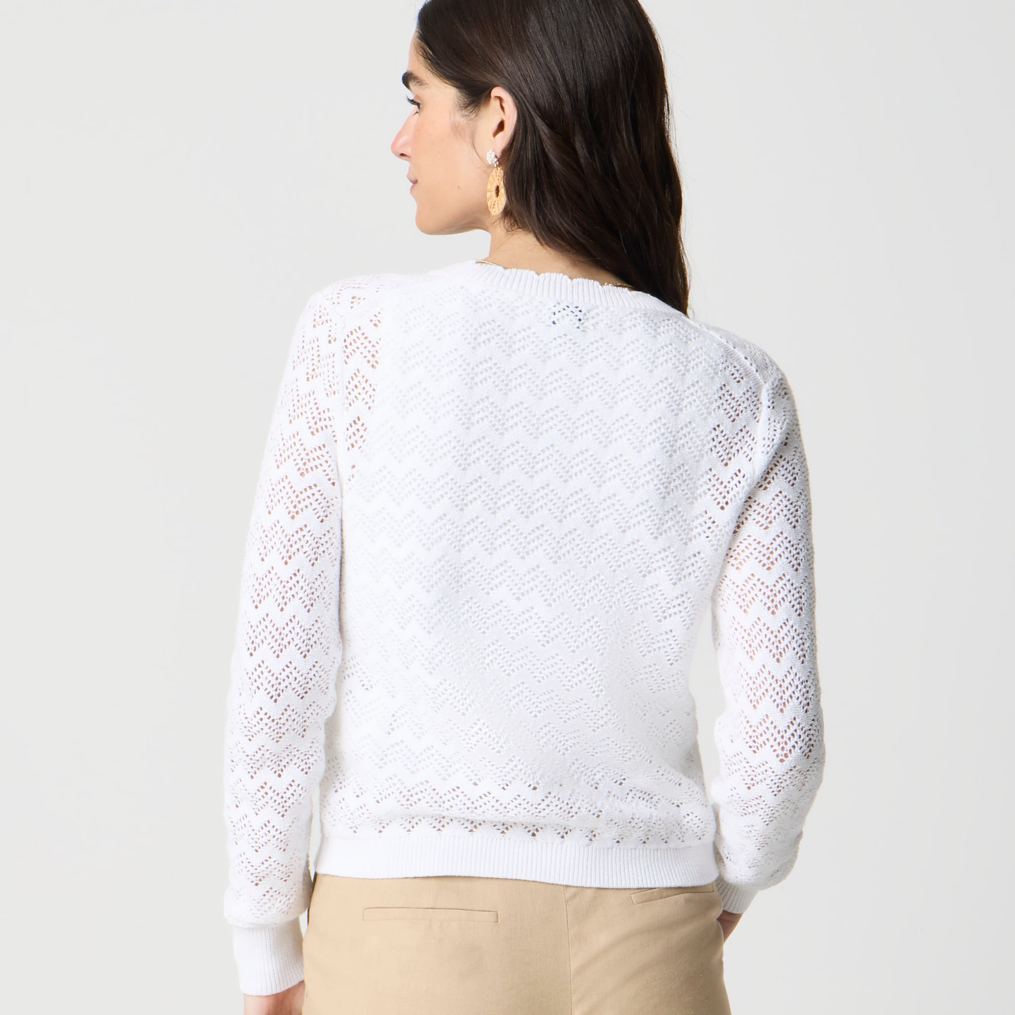 Scalloped pointelle cardigan sweater