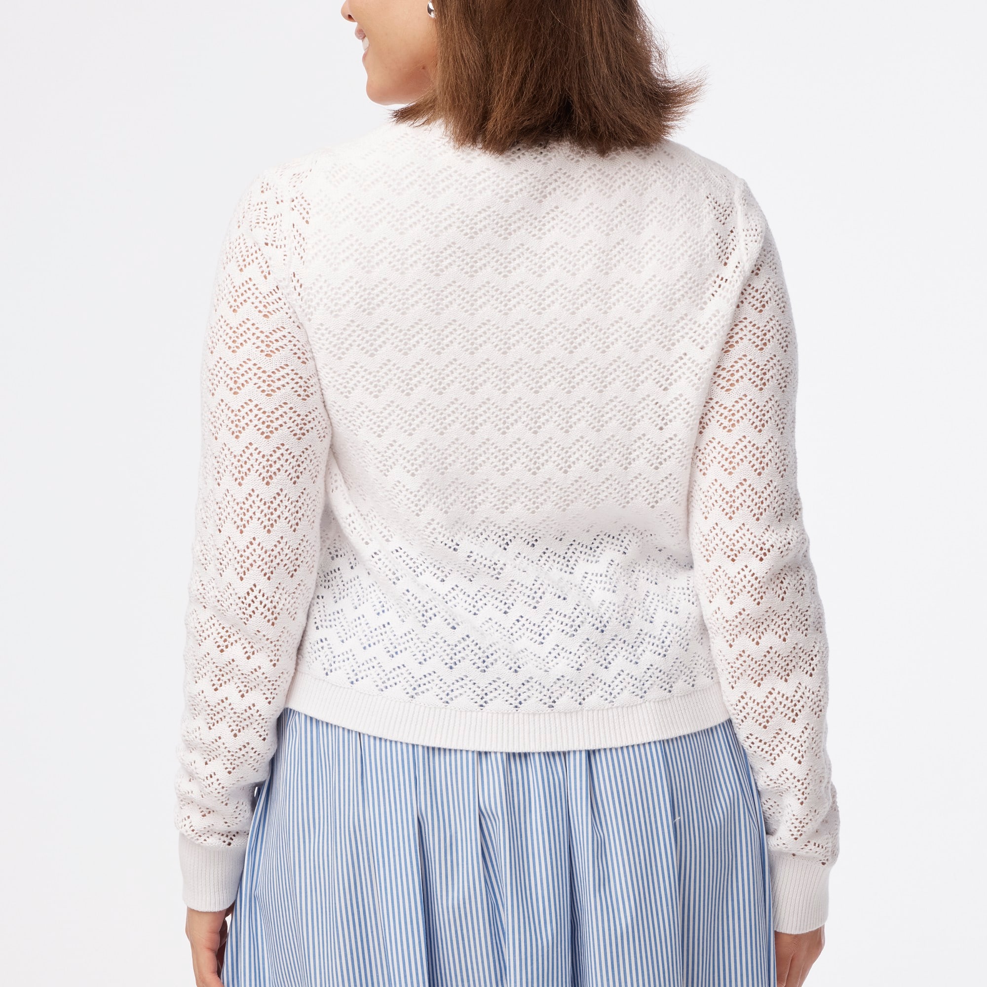 Scalloped pointelle cardigan sweater