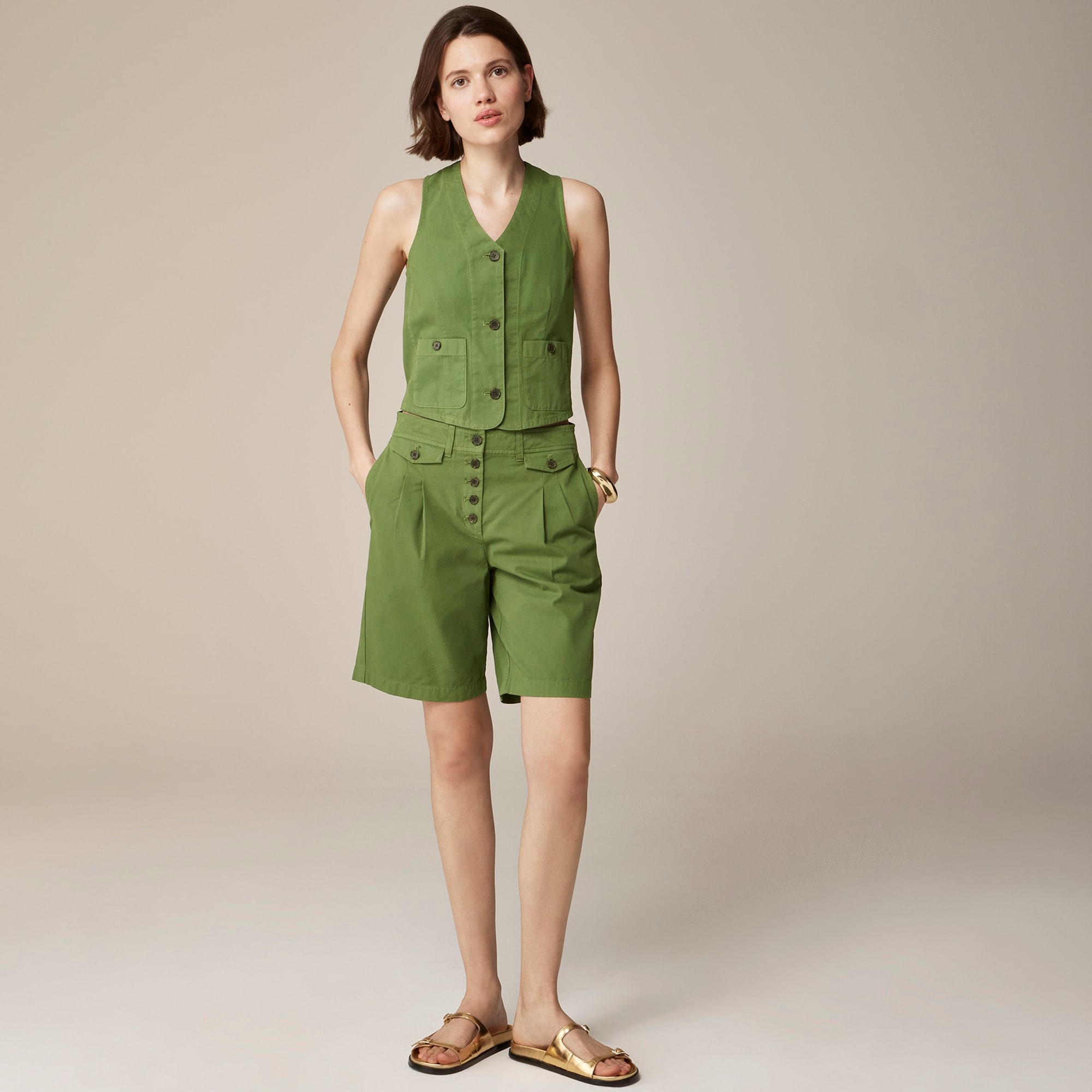 j.crew: pleated button-front short in chino for women