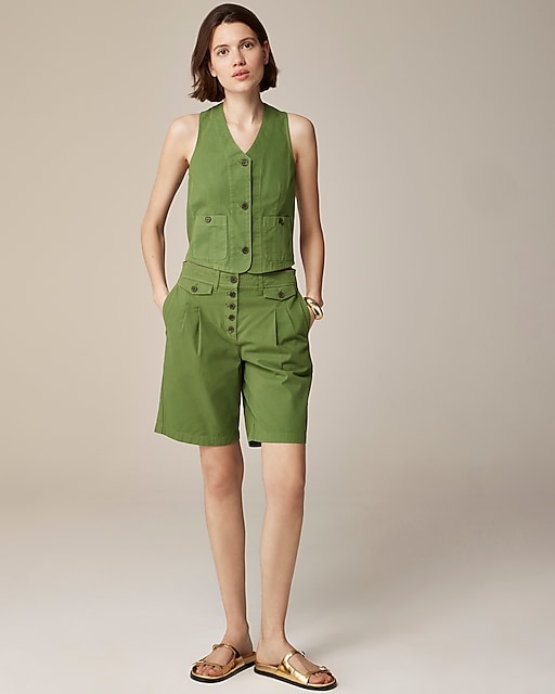 womens Pleated button-front short in chino