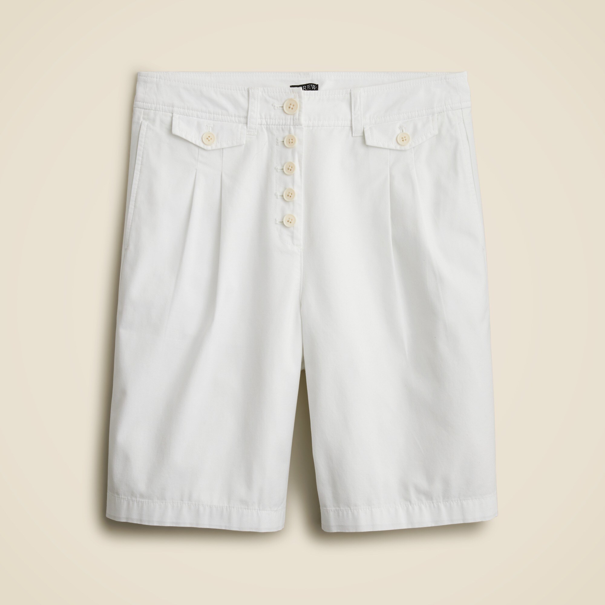 Pleated button-front short in chino