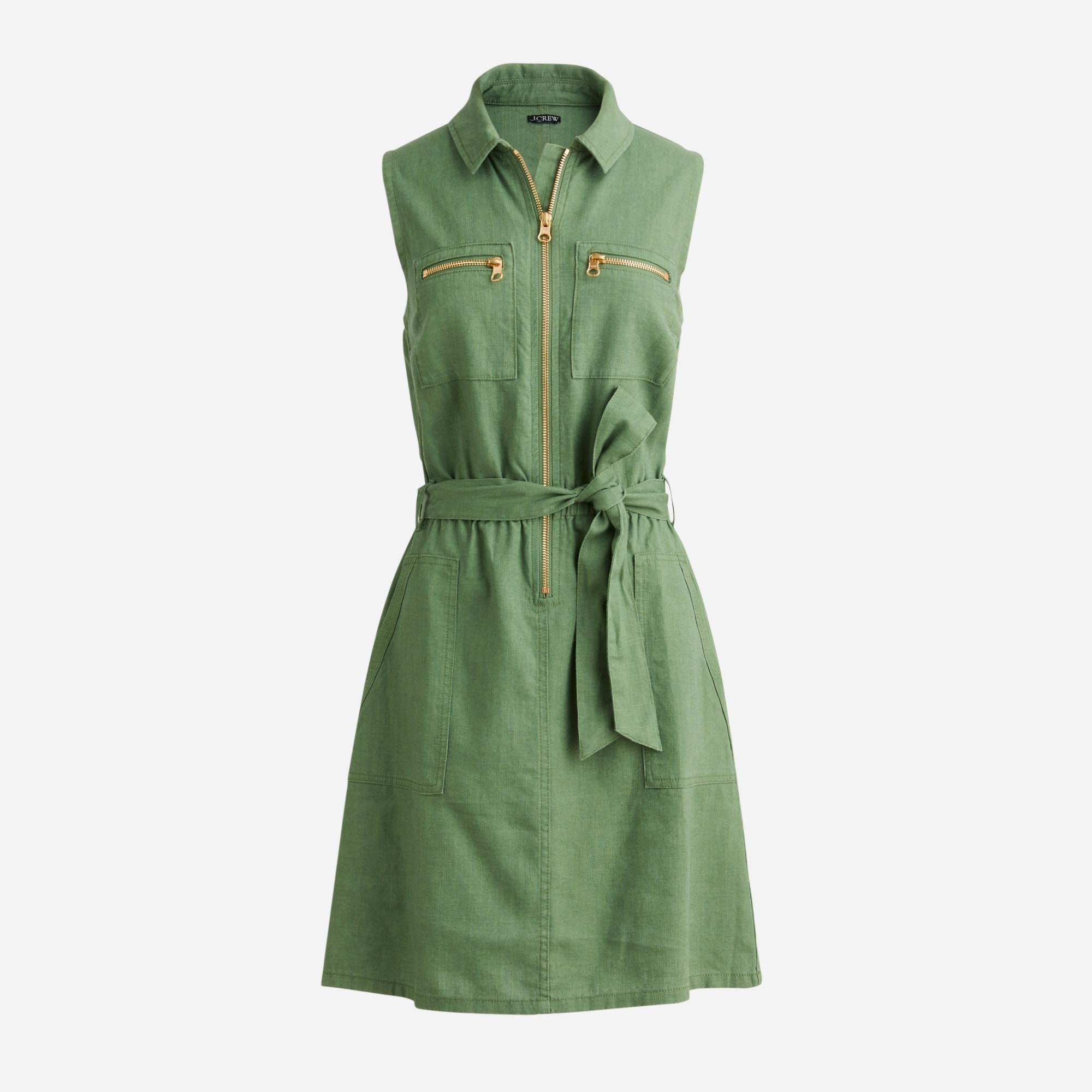 womens Zip-front linen-blend dress