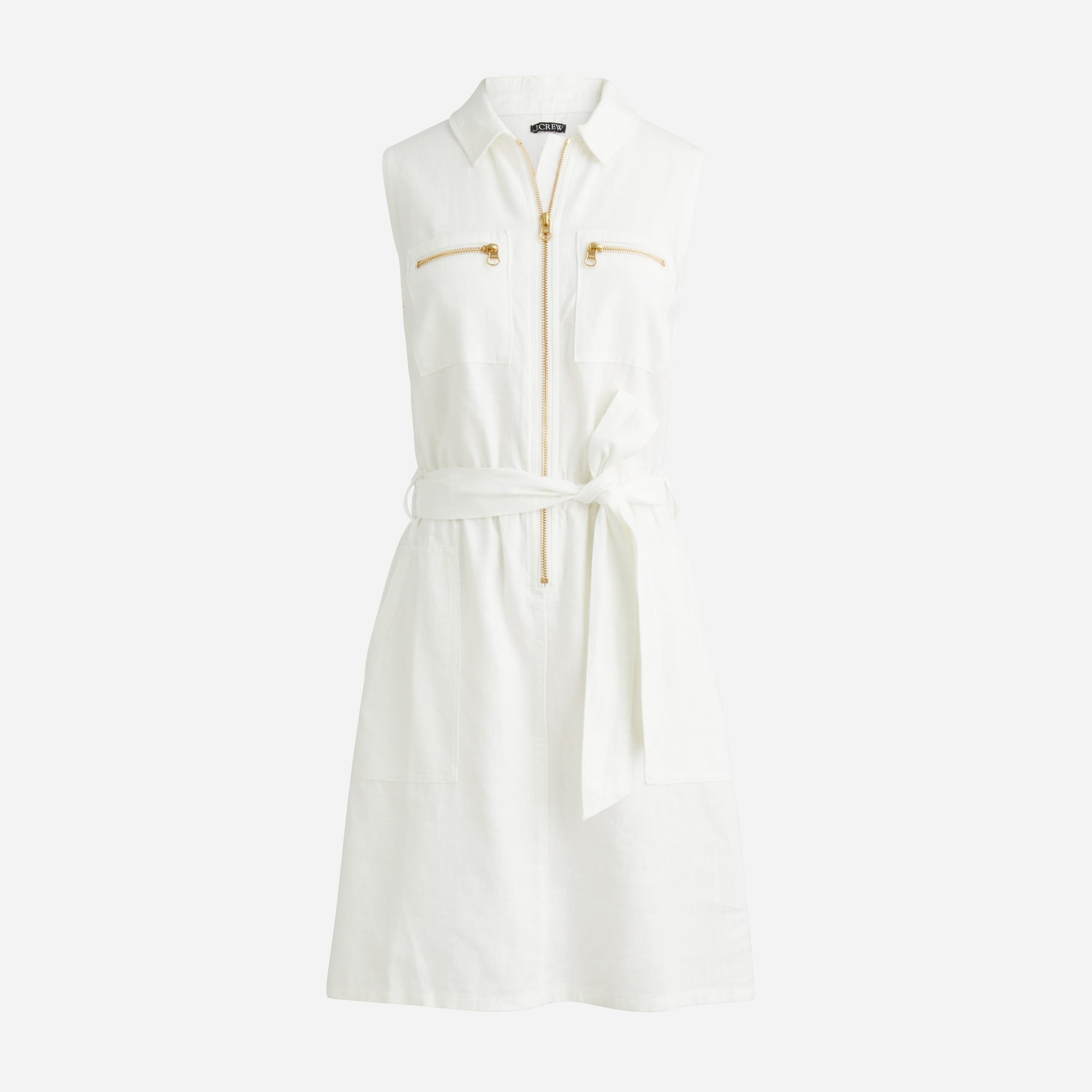  Zip-front linen-blend dress