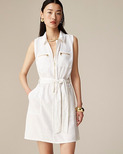 womens Zip-front linen-blend dress