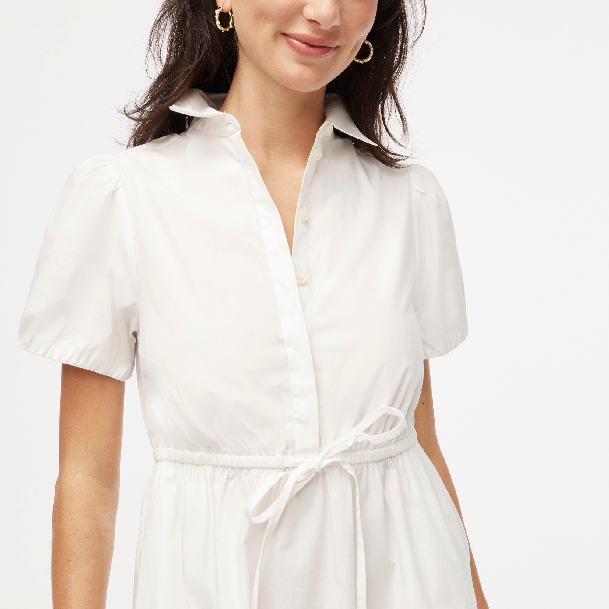 Collared short-sleeve tie-waist mini dress