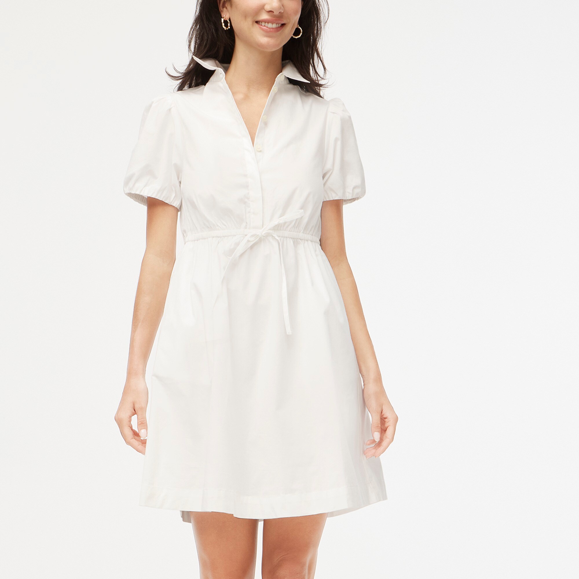 Collared short-sleeve tie-waist mini dress