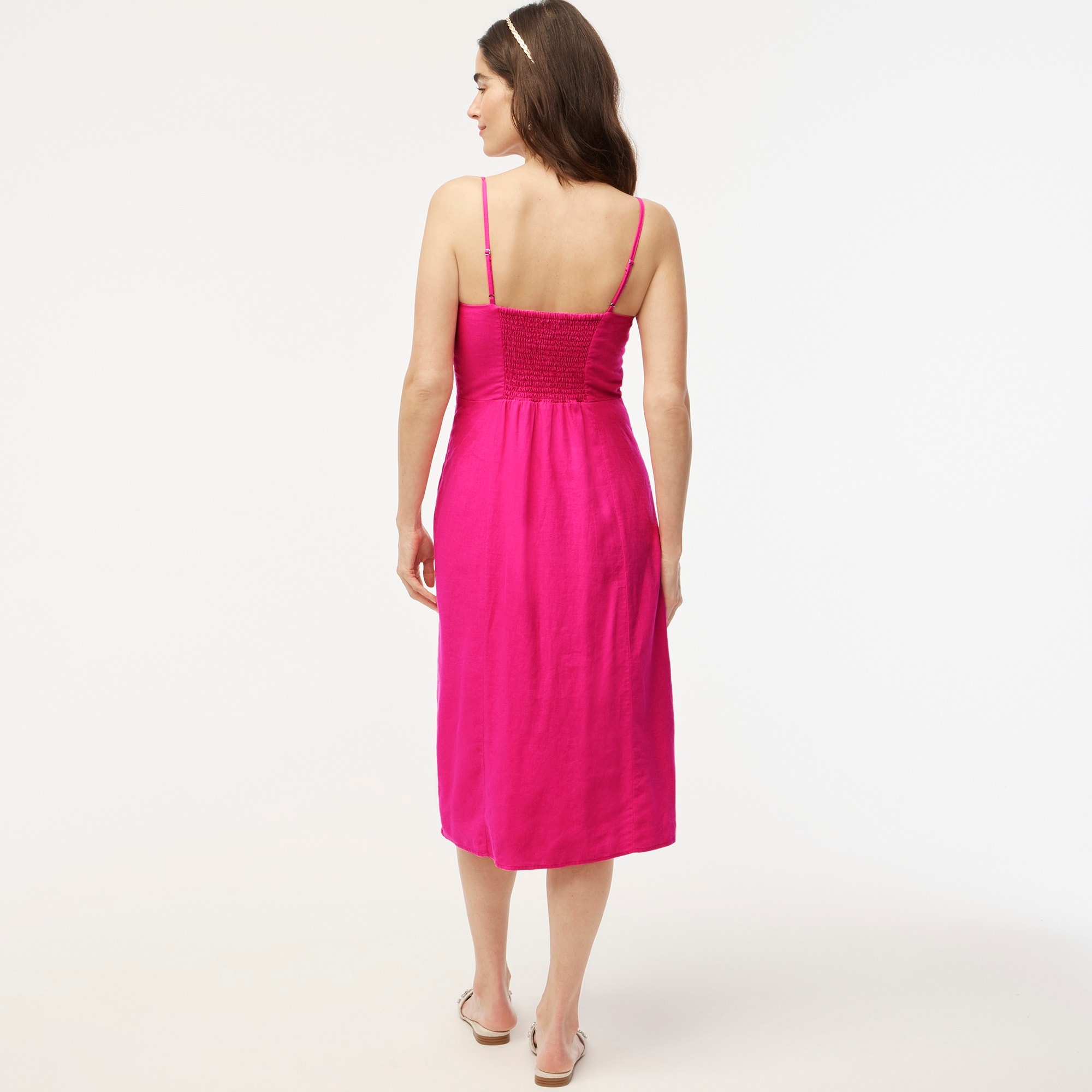 Linen-blend slip midi dress