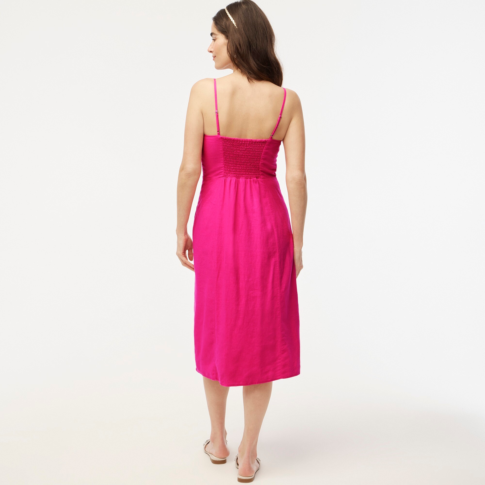 Linen-blend slip midi dress