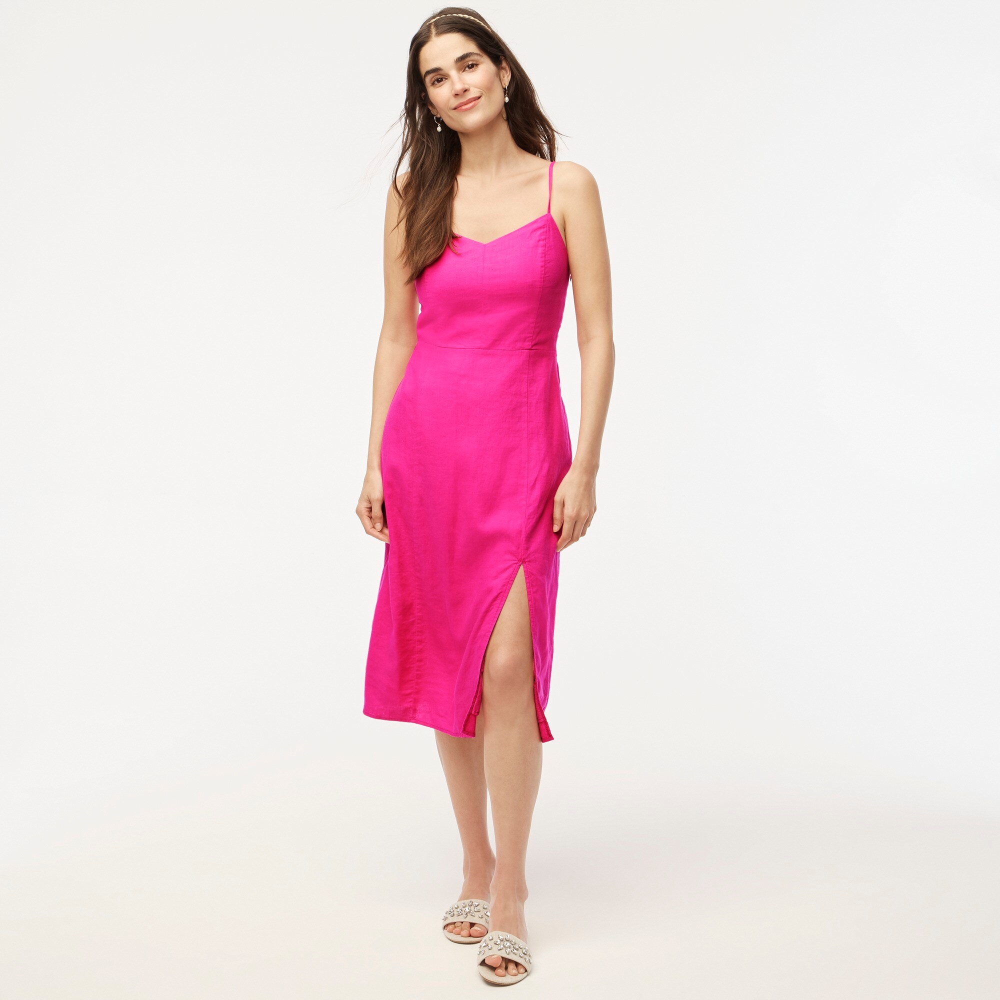 Linen-blend slip midi dress