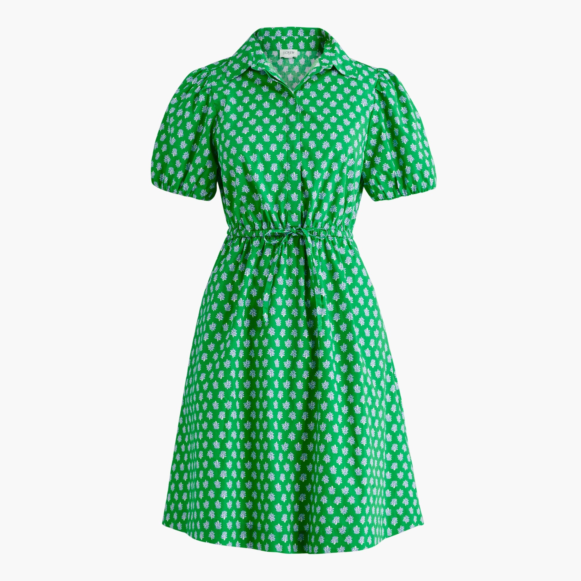 Collared short-sleeve tie-waist mini dress