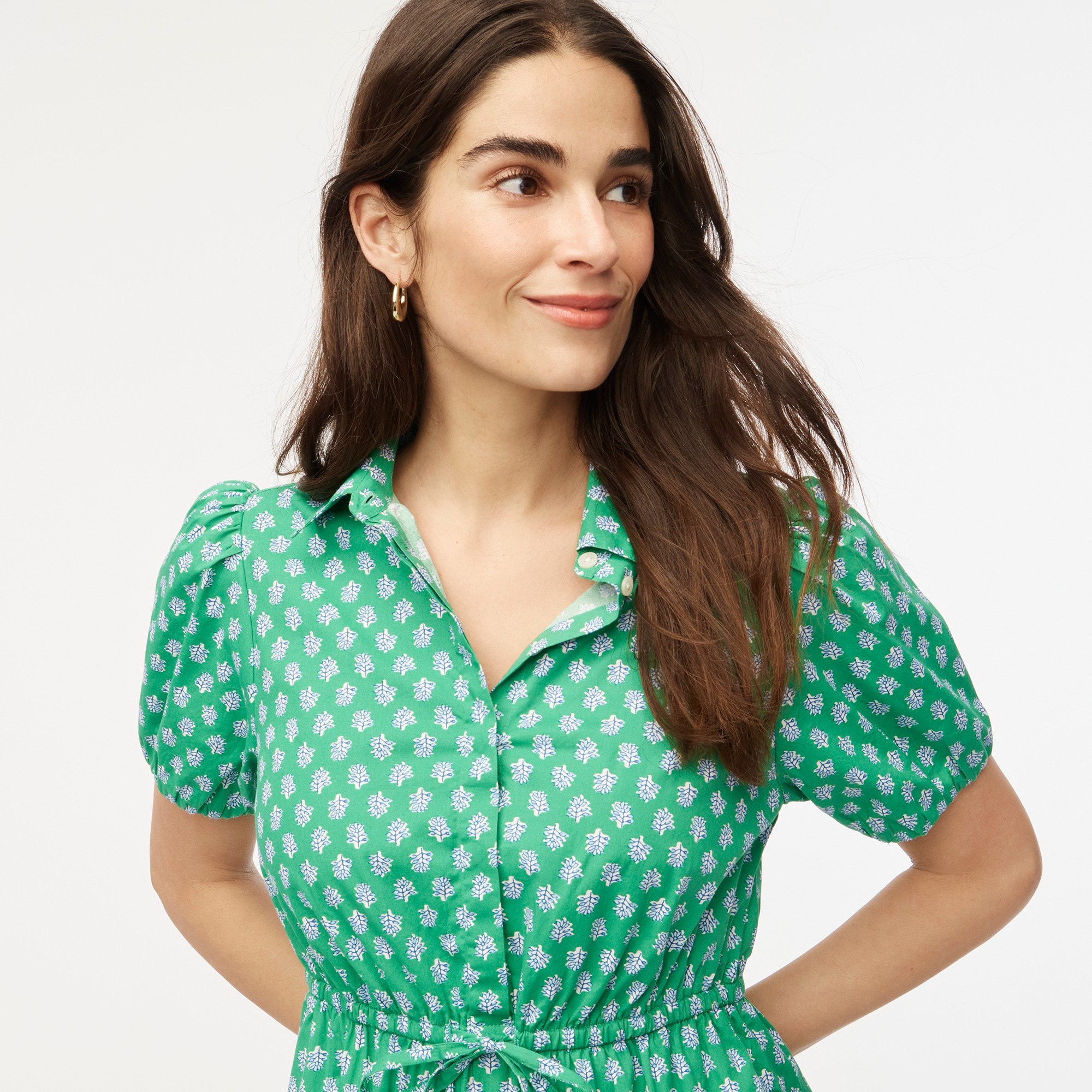 Collared short-sleeve tie-waist mini dress