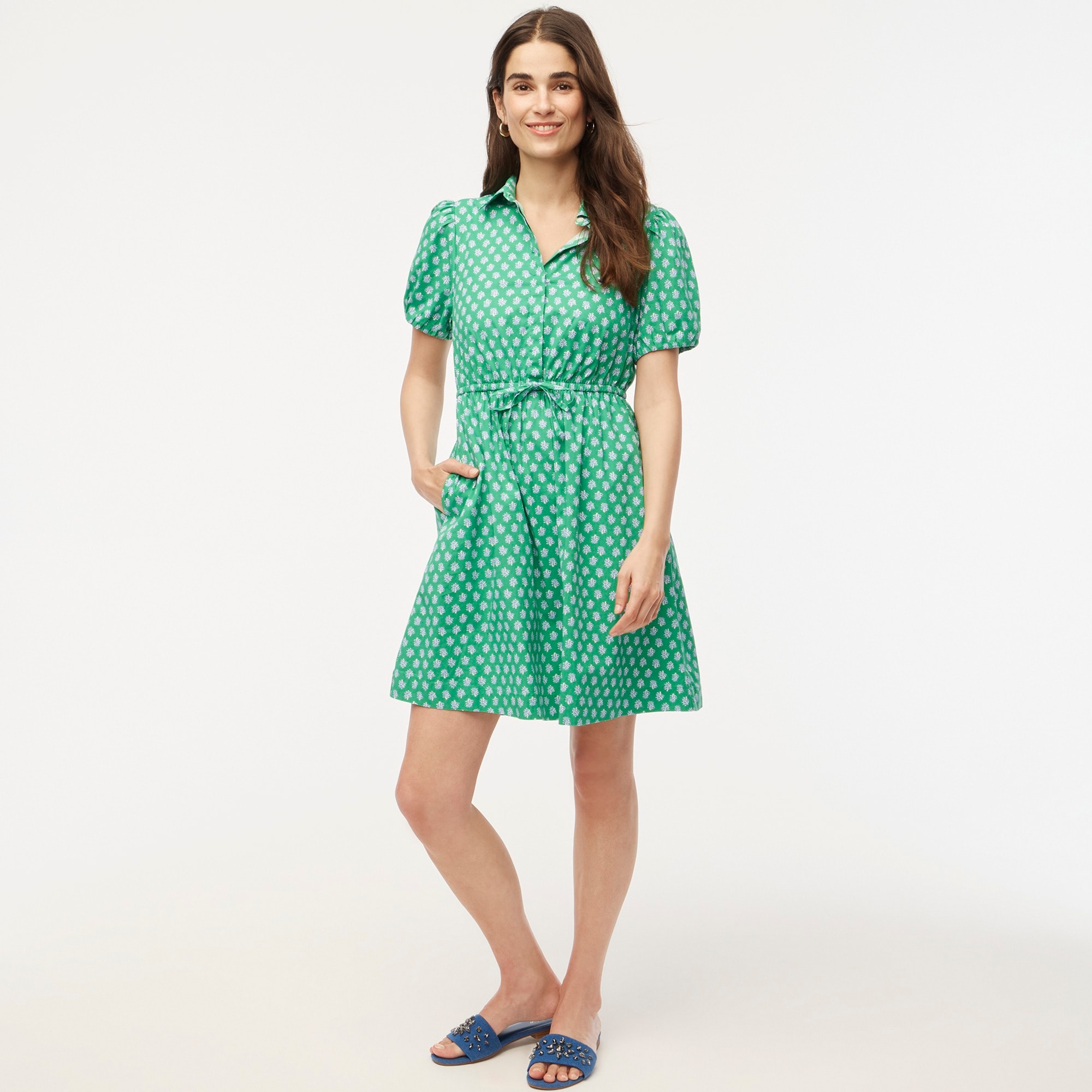 Collared short-sleeve tie-waist mini dress