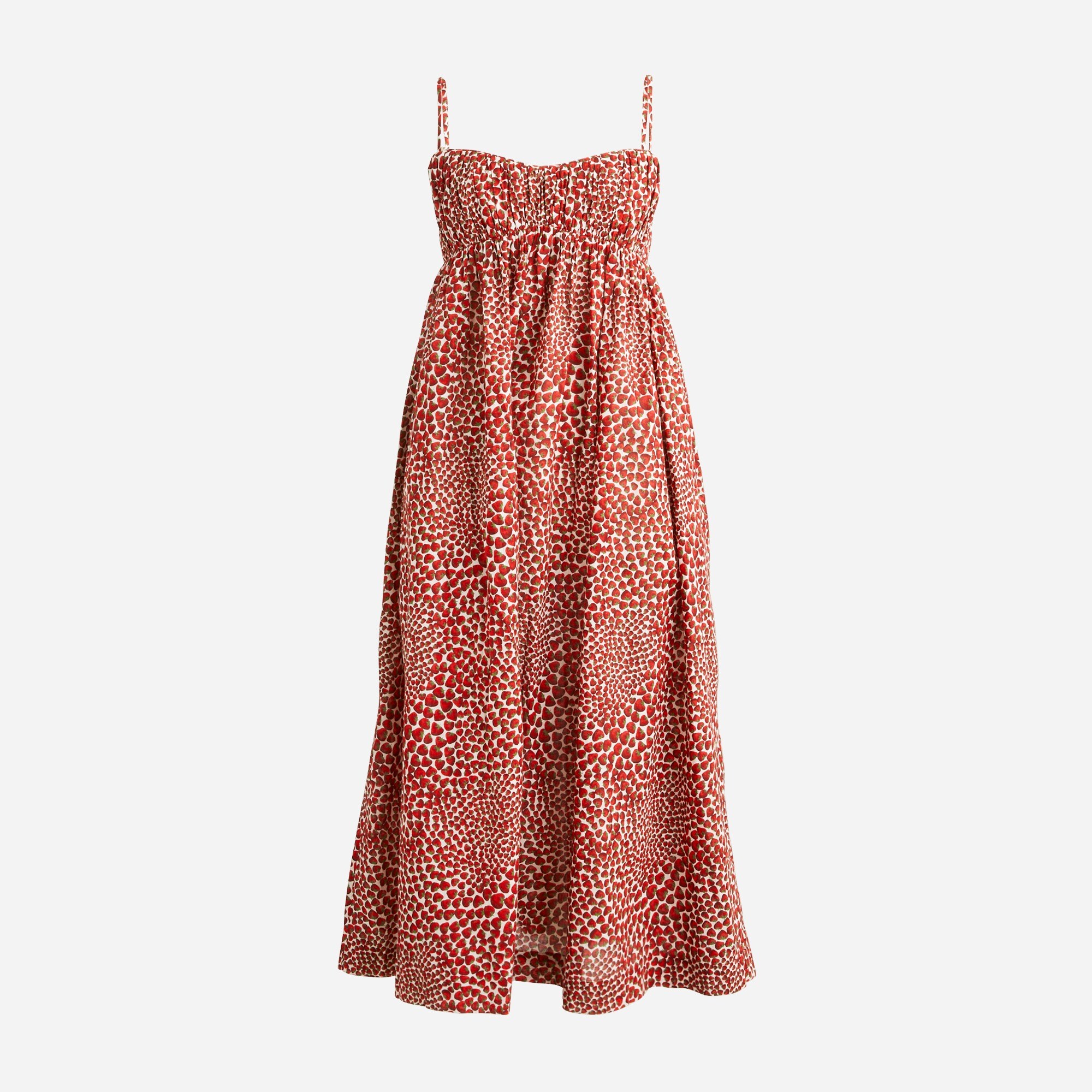 Empire-waist midi dress in strawberry swirl print