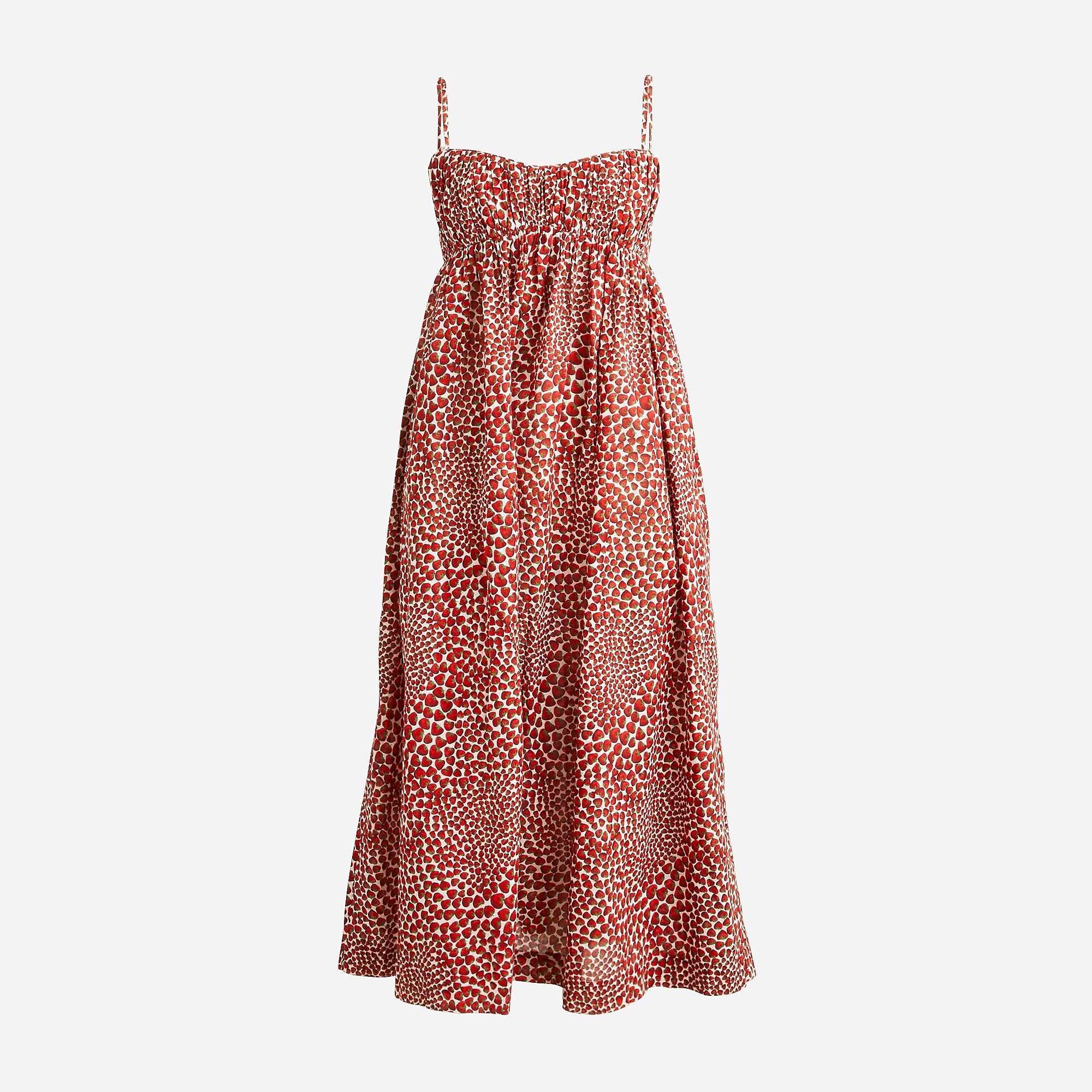 Empire-waist midi dress in strawberry swirl print