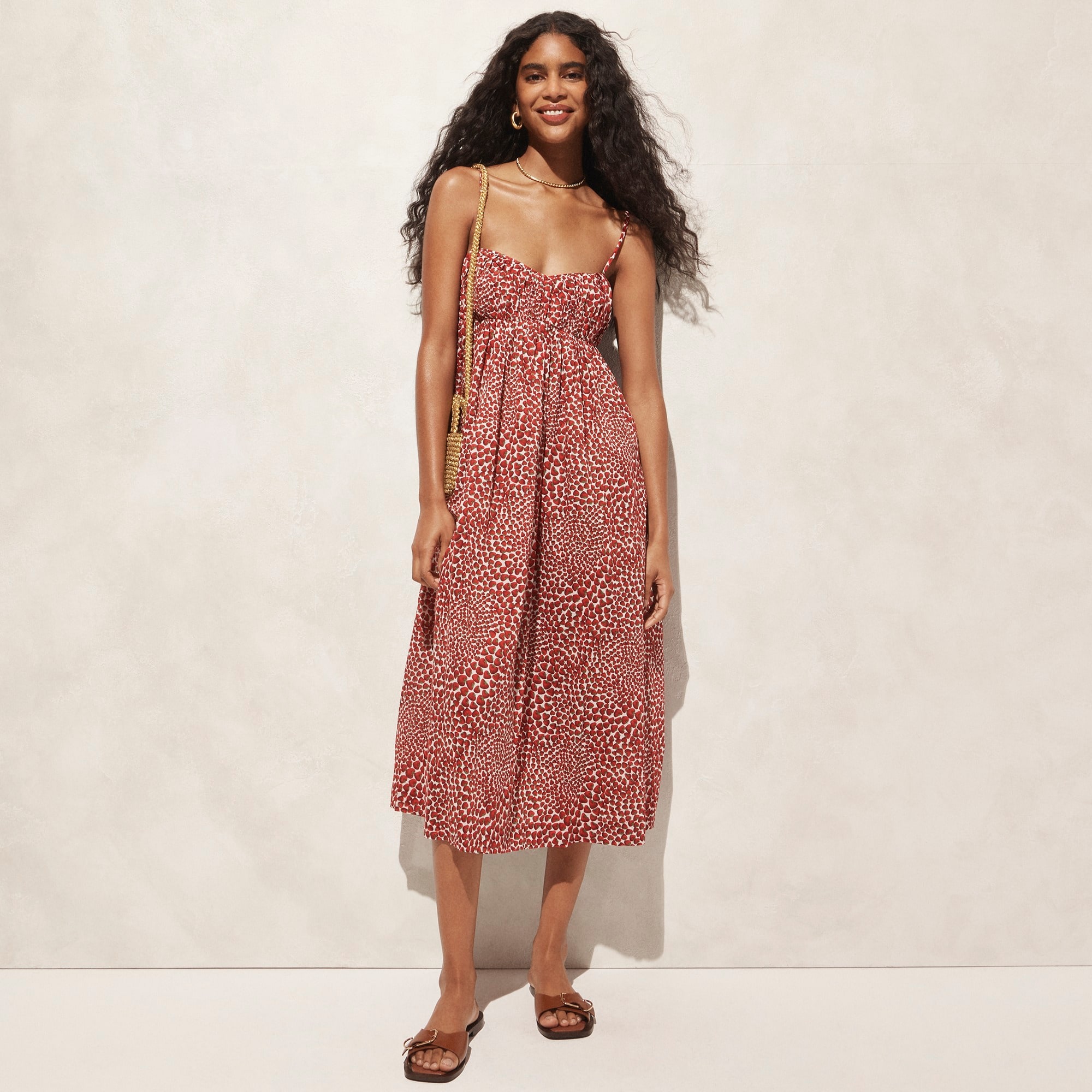 j.crew: empire-waist midi dress in strawberry swirl print for women