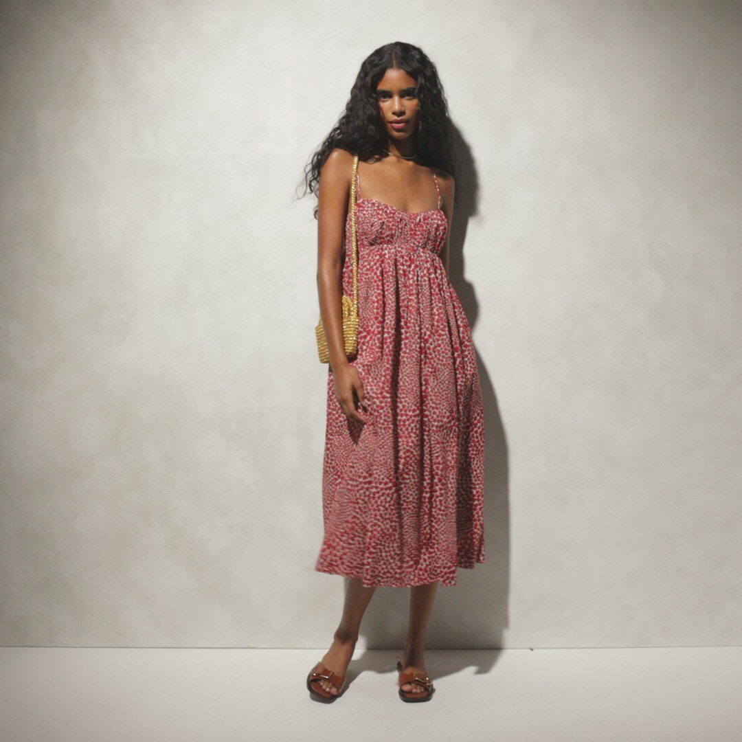 Empire-waist maxi dress in strawberry swirl print