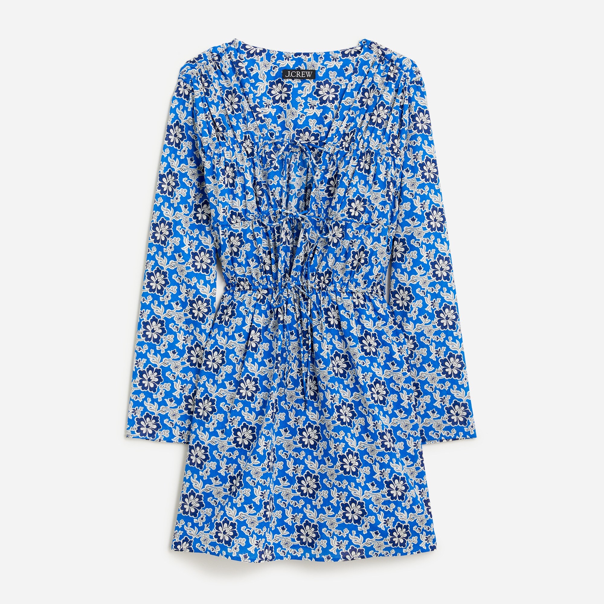 j crew cobalt blue dress Tiered Tie-front Beach Dress In Cobalt Floral Cotton Voile For Women