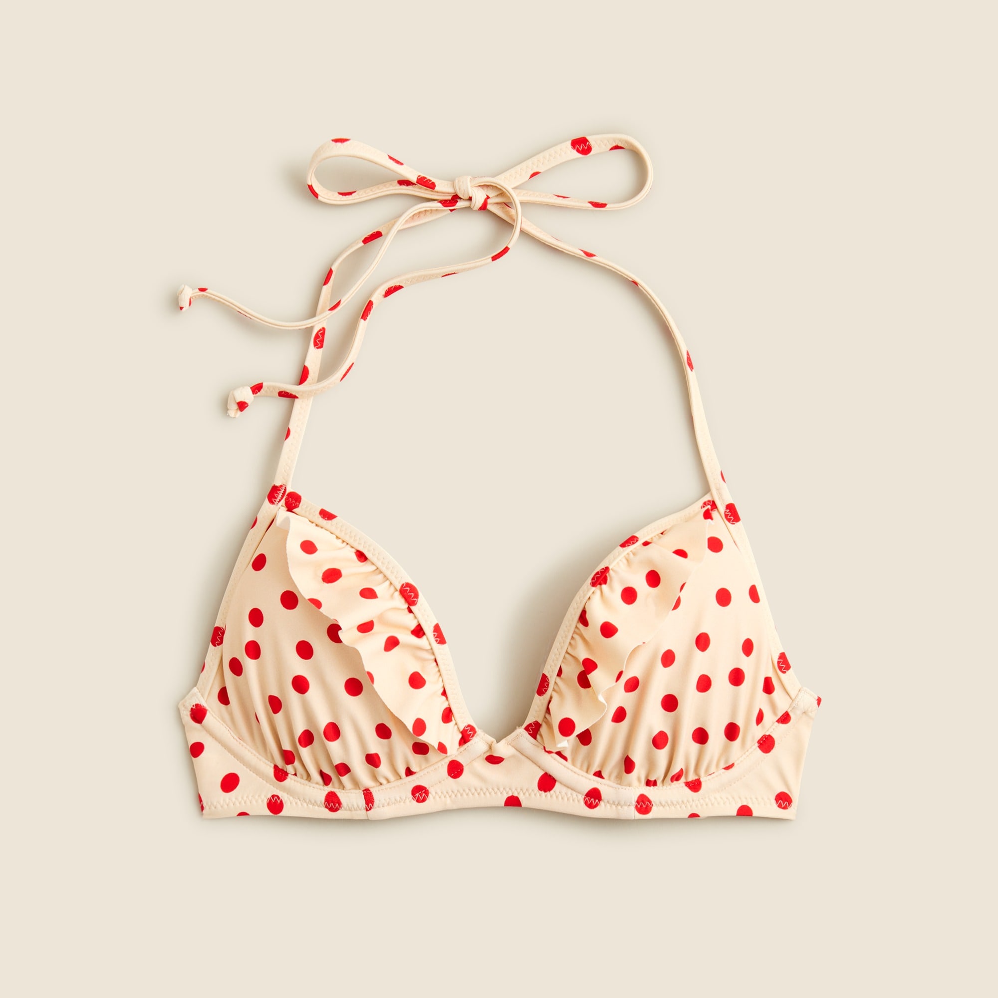 Ruffle underwire bikini top in red dot print