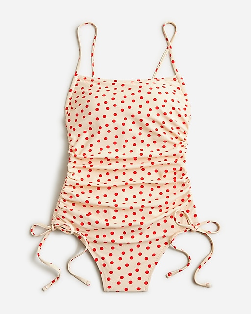 womens Ruched squareneck one-piece swimsuit in red dot print