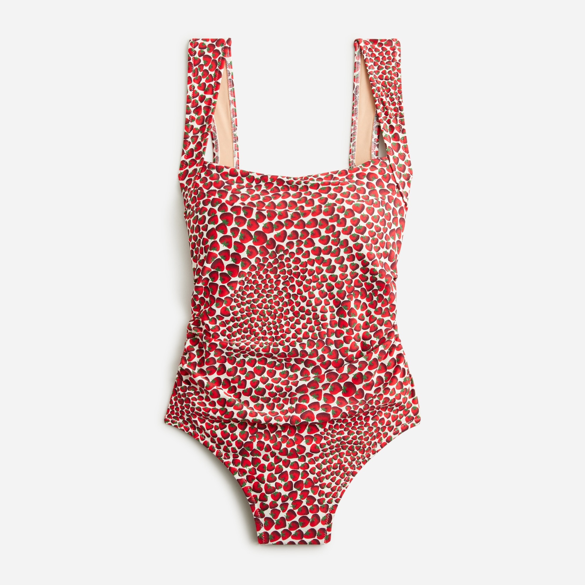 womens Ruched squareneck one-piece swimsuit in strawberry swirl print