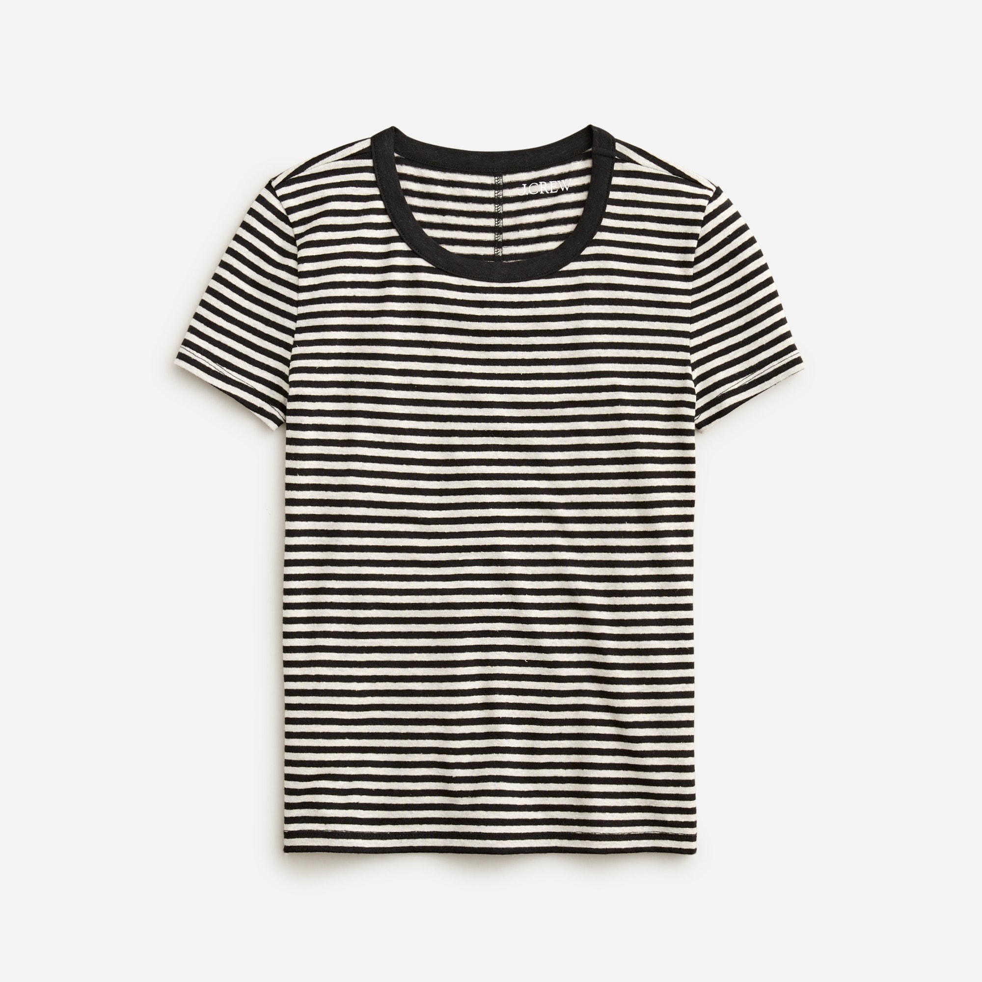Stretch linen-blend crewneck T-shirt in stripe