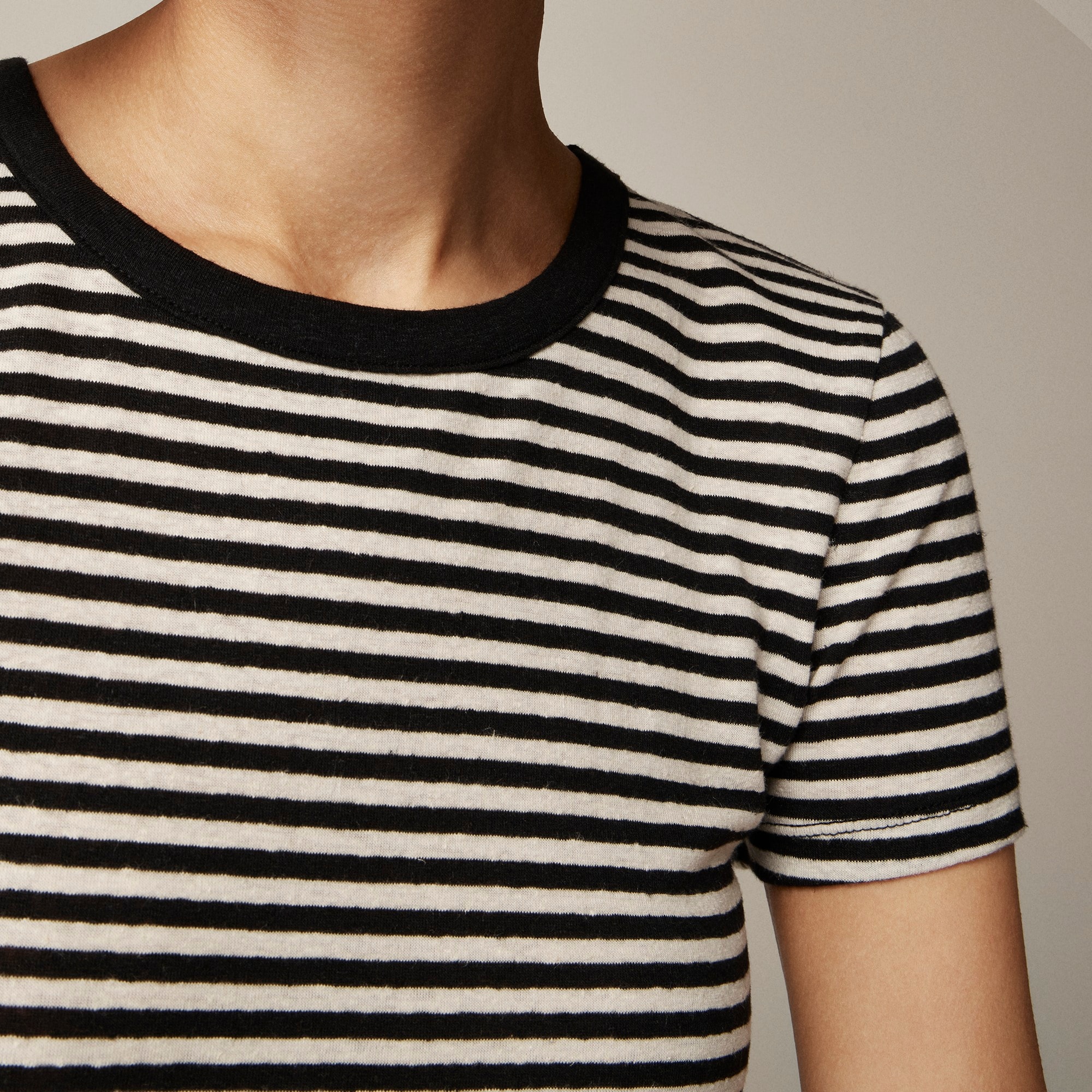 Stretch linen-blend crewneck T-shirt in stripe