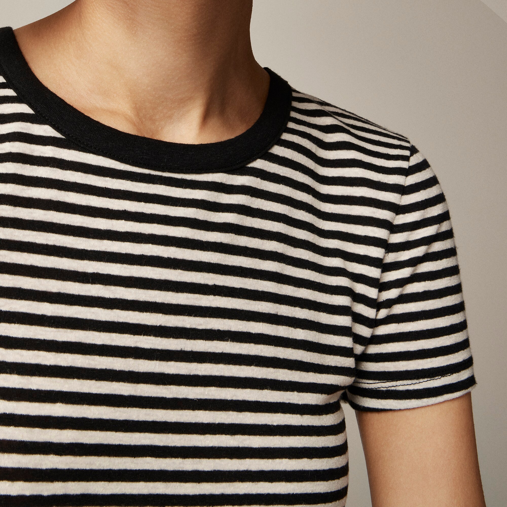 Stretch linen-blend crewneck T-shirt in stripe