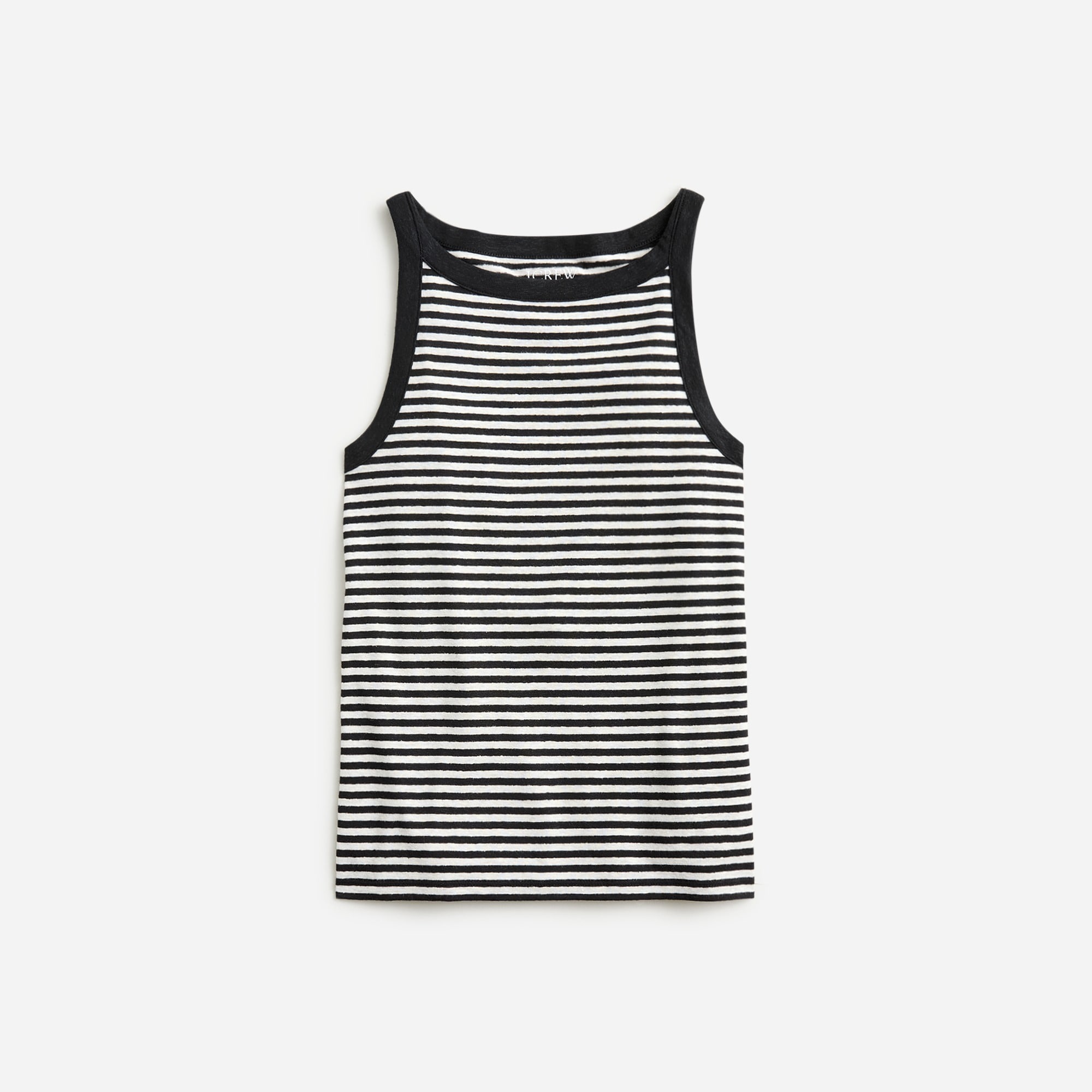 womens High-neck tank top in striped stretch linen blend