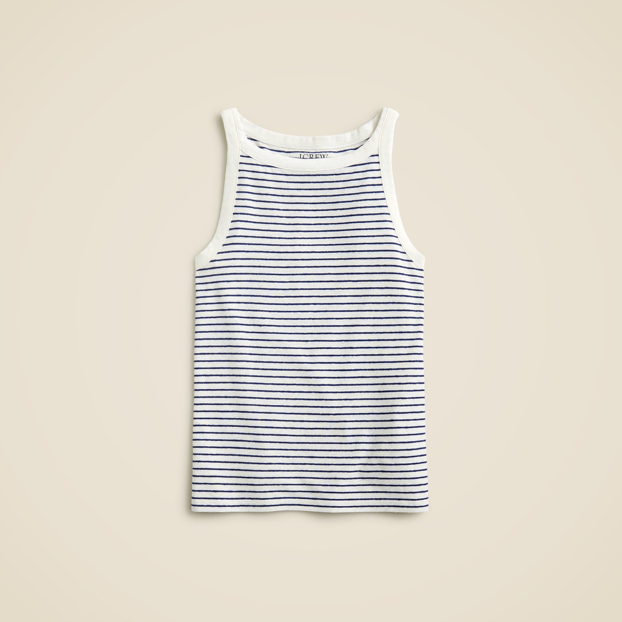 J.Crew: High-neck Tank Top In Striped Stretch Linen Blend For Women