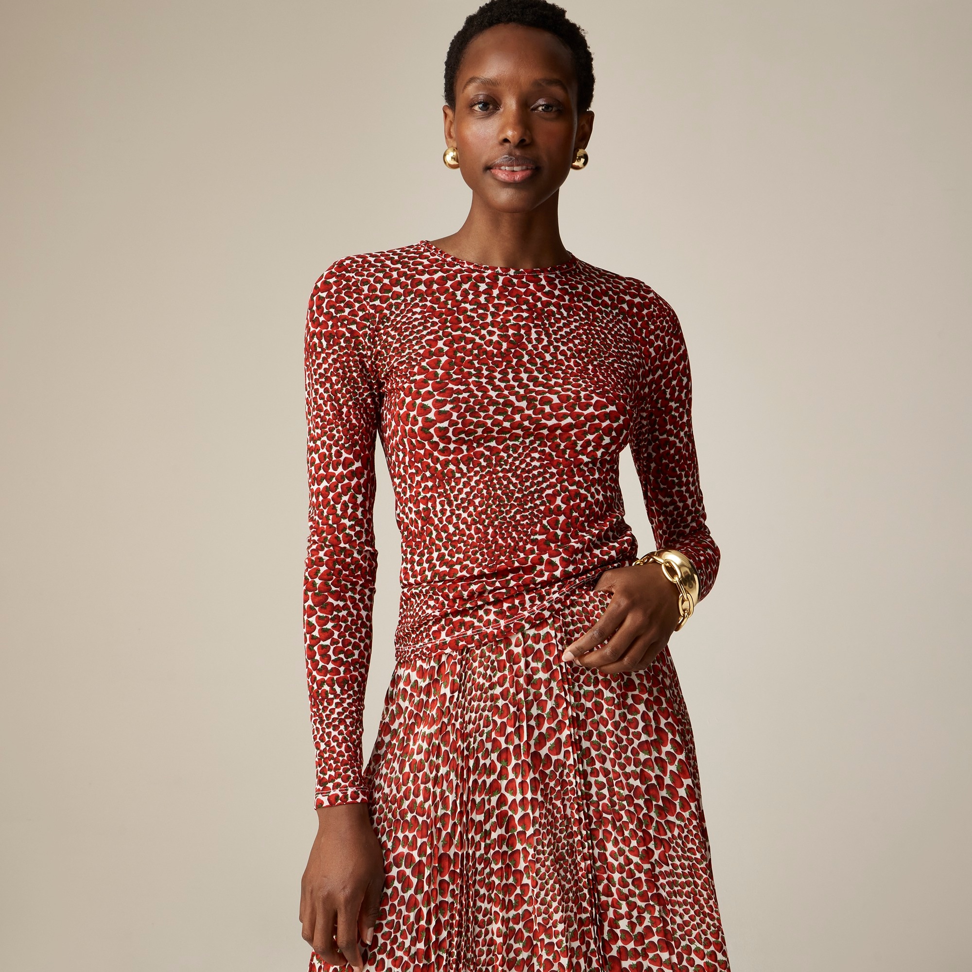 j.crew: sheer long-sleeve top in strawberry swirl print for women