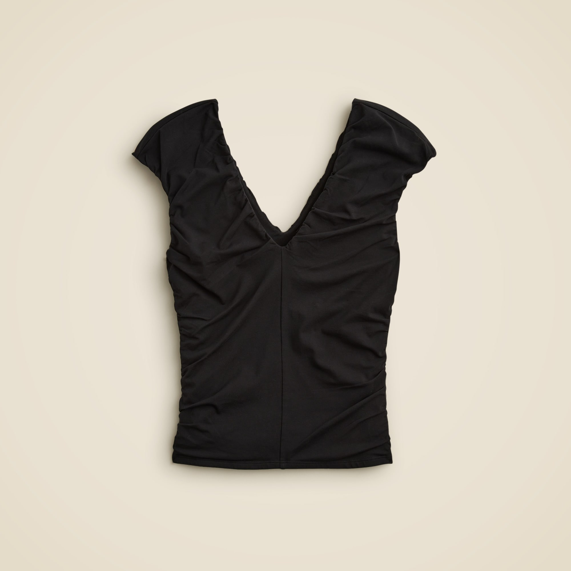 Sweat Wicking V Neck Wide Shoulder Ruched Bra Top