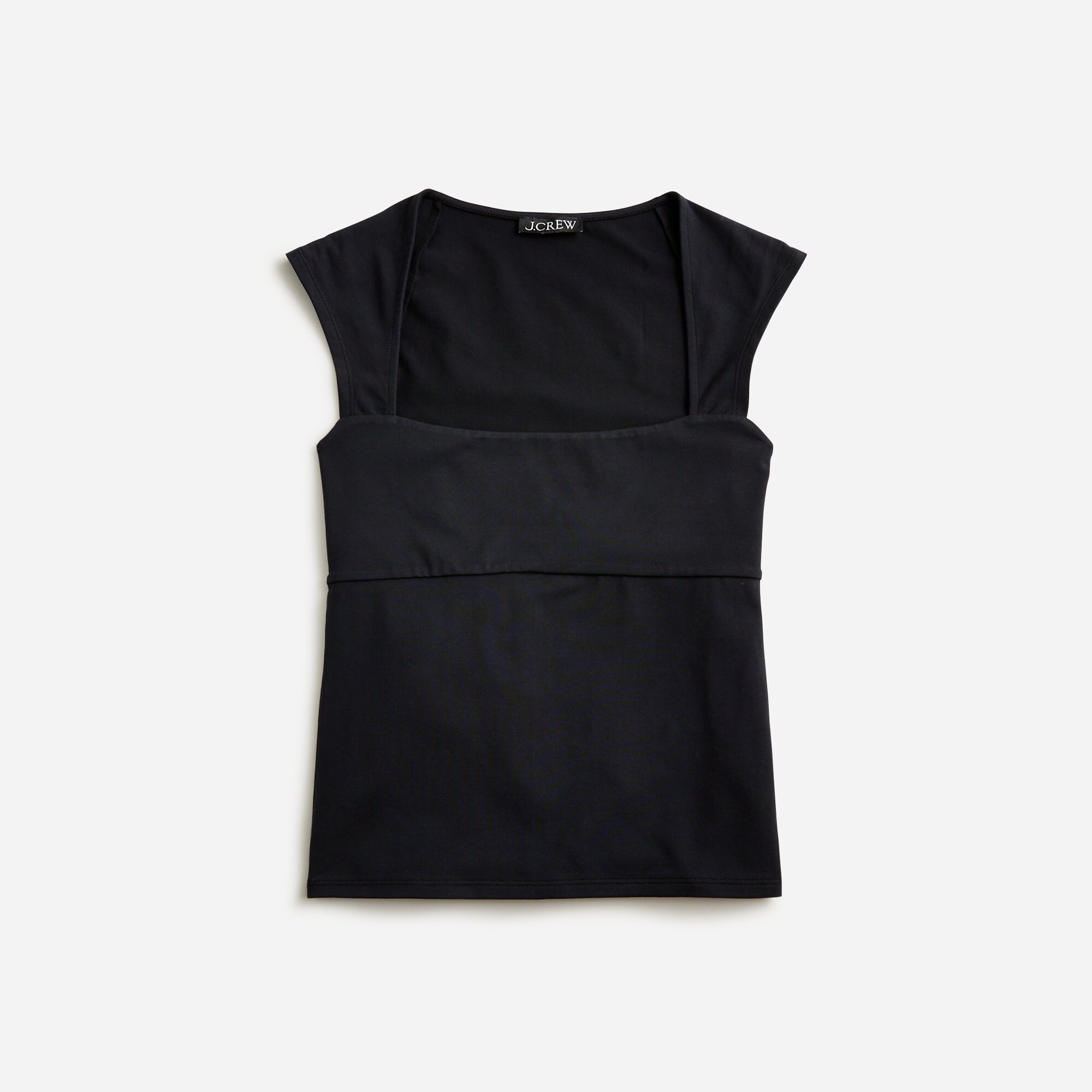Squareneck cap-sleeve top in stretch cotton blend