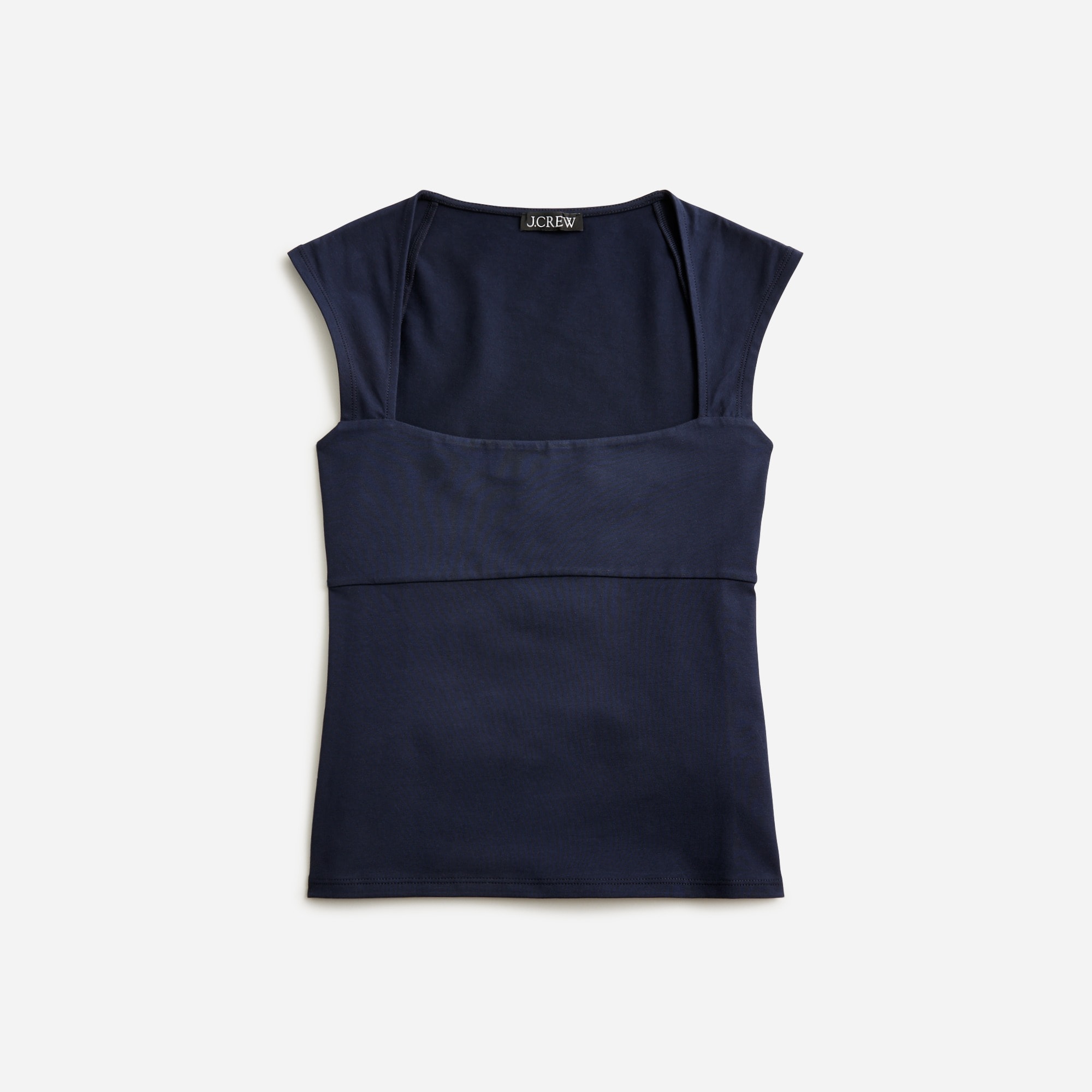  Squareneck cap-sleeve top in stretch cotton blend