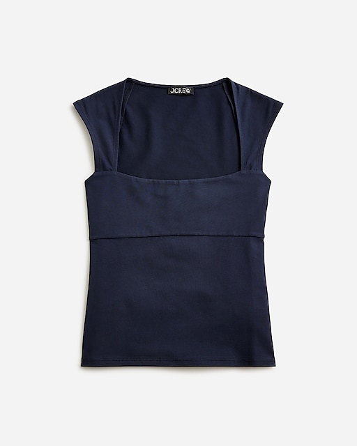  Squareneck cap-sleeve top in stretch cotton blend