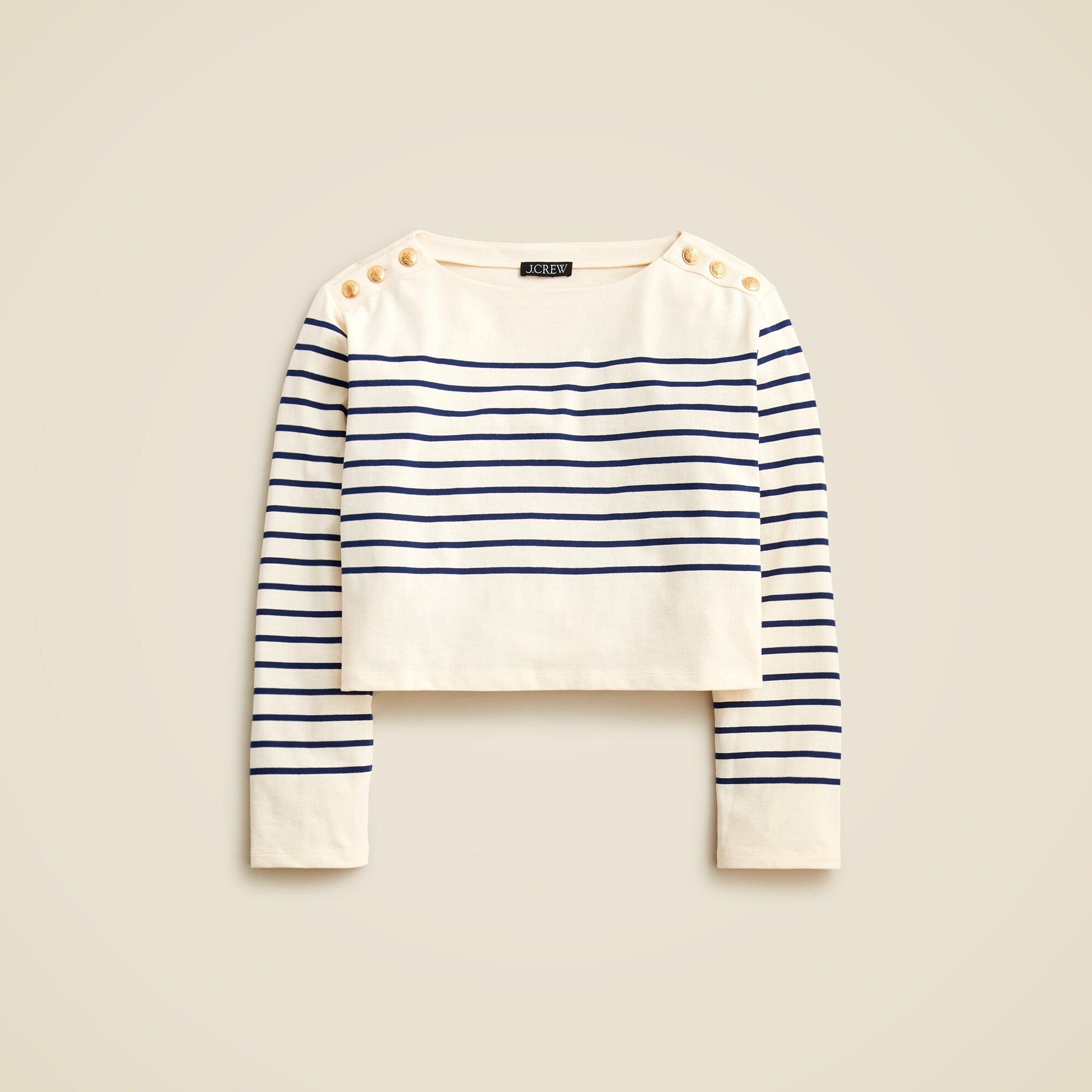 Cropped Boatneck T-shirt With Buttons In Mariner Cotton For Women