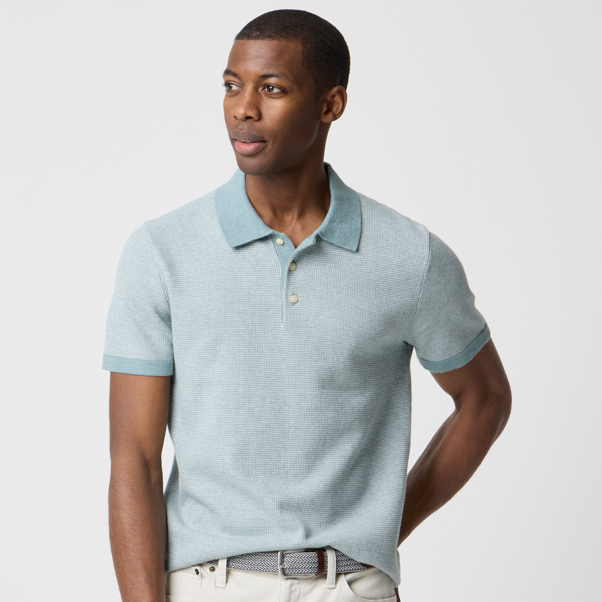 mens Textured cotton sweater-polo