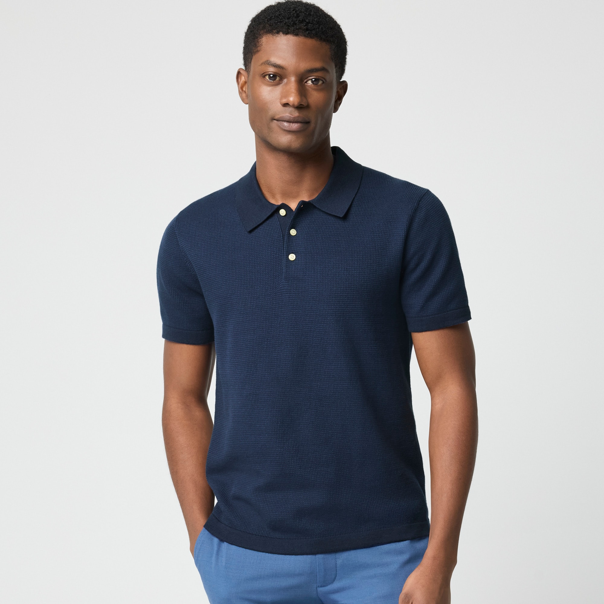 Textured cotton sweater-polo